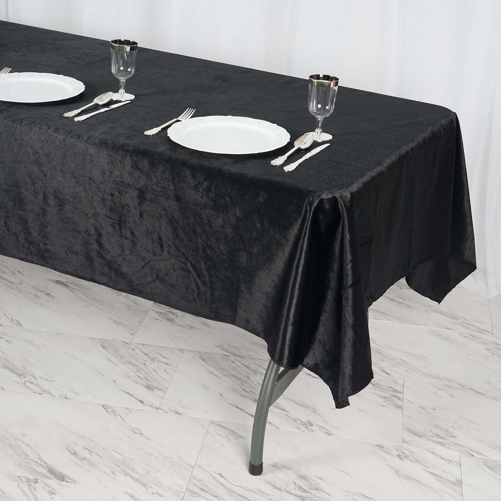 Premium Velvet 60"x102" Rectangle Tablecloth Black - Reusable & Soft Table Cover for Stylish Events - Linen Luxes