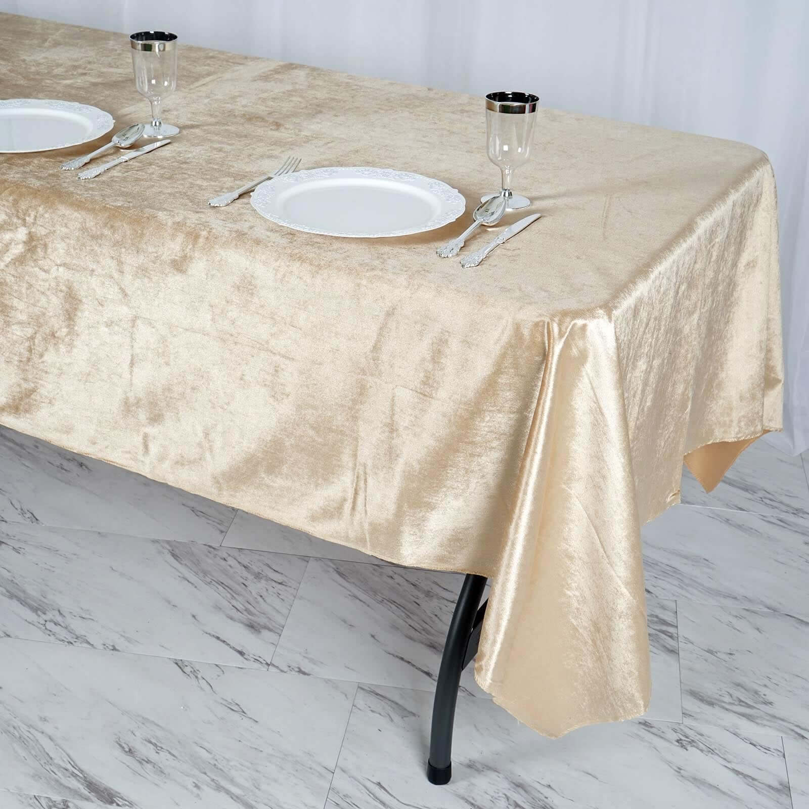 Premium Velvet 60"x102" Rectangle Tablecloth Champagne - Reusable & Soft Table Cover - Linen Luxes