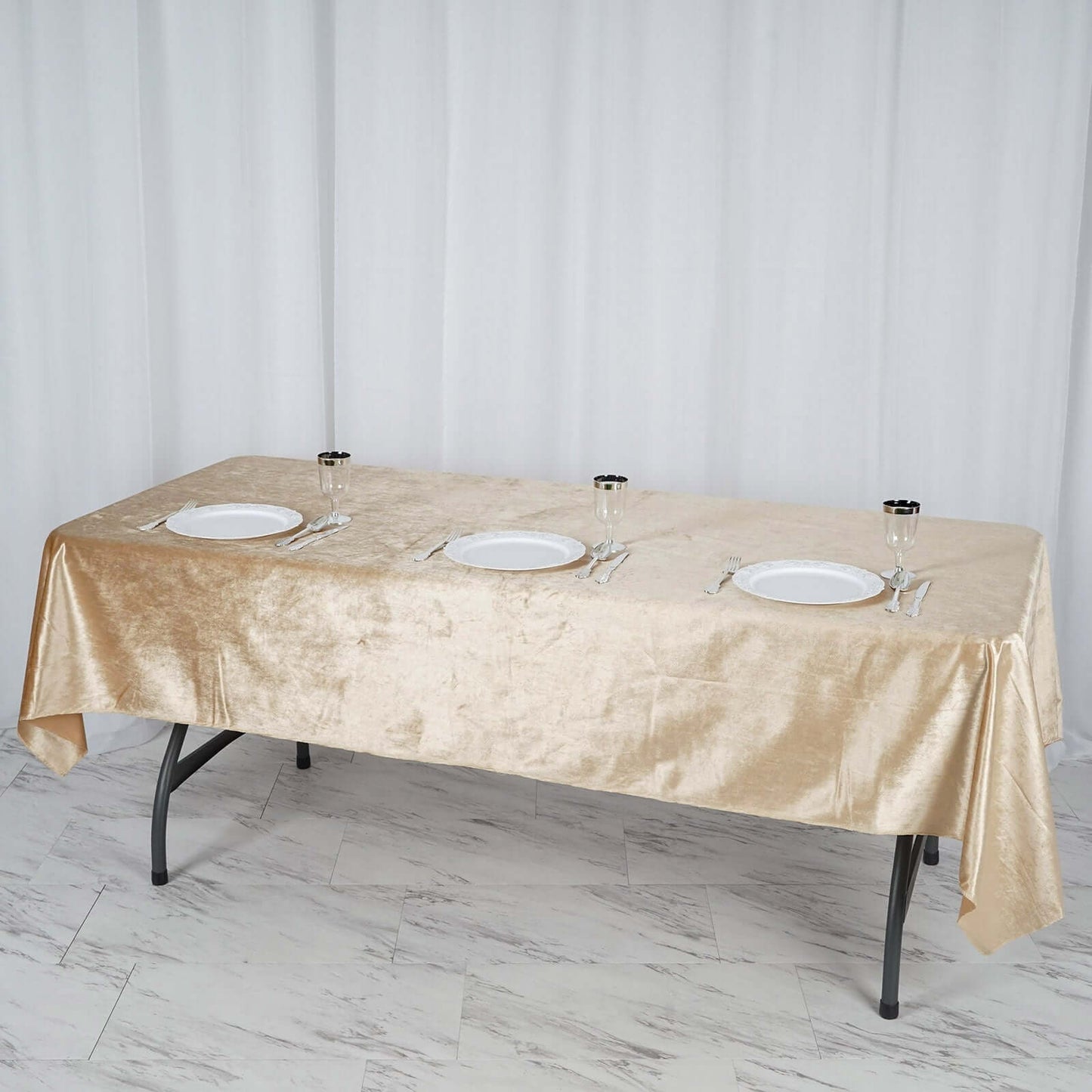 Premium Velvet 60"x102" Rectangle Tablecloth Champagne - Reusable & Soft Table Cover - Linen Luxes