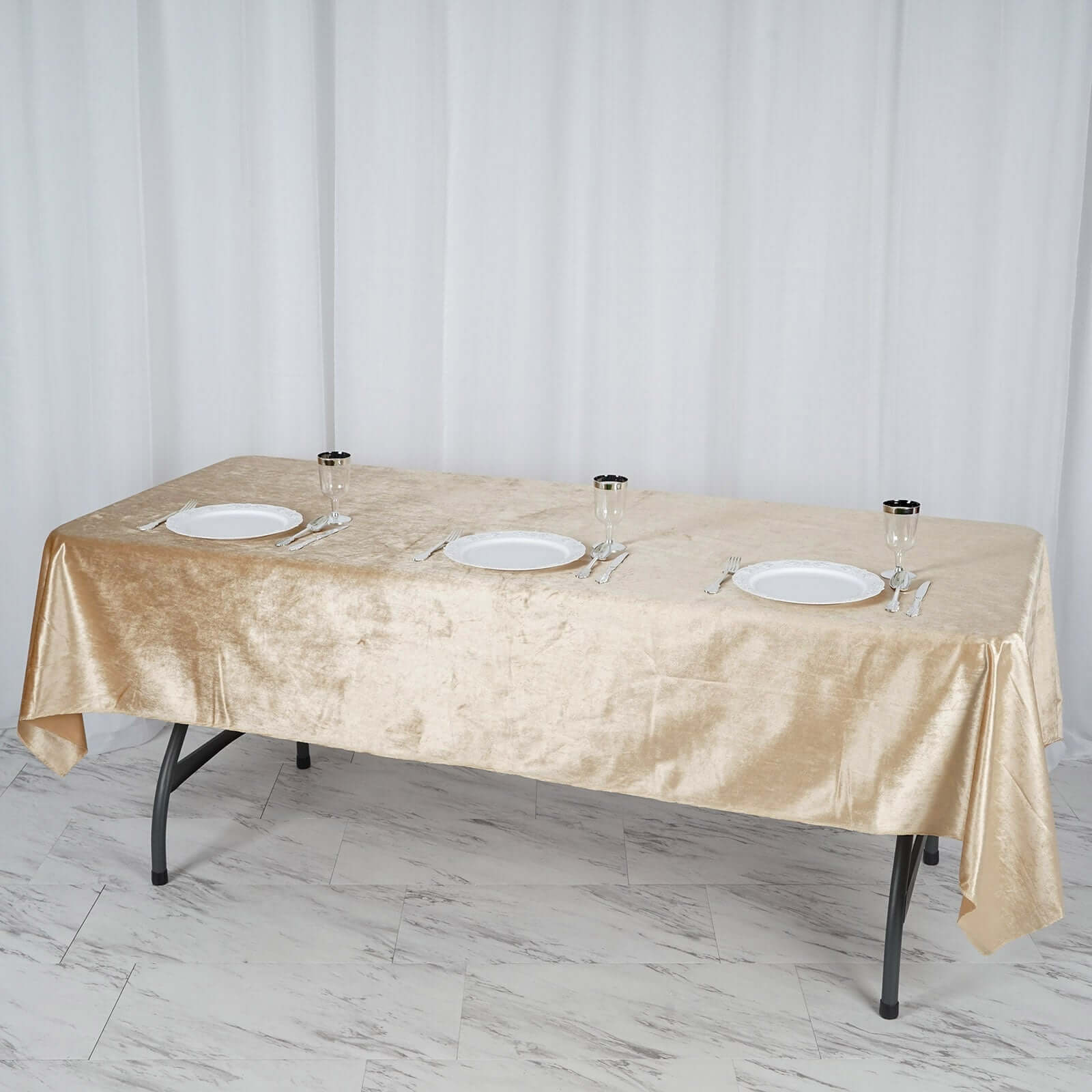 Premium Velvet 60"x102" Rectangle Tablecloth Champagne - Reusable & Soft Table Cover - Linen Luxes