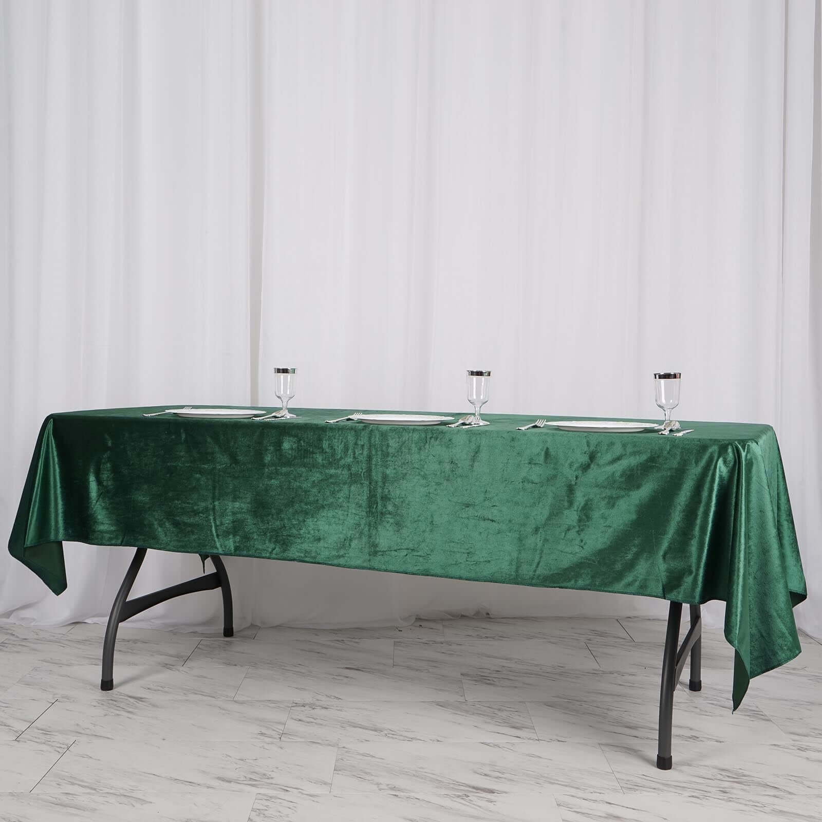 Premium Velvet 60"x102" Rectangle Tablecloth Hunter Emerald Green - Reusable & Soft Table Cover - Linen Luxes