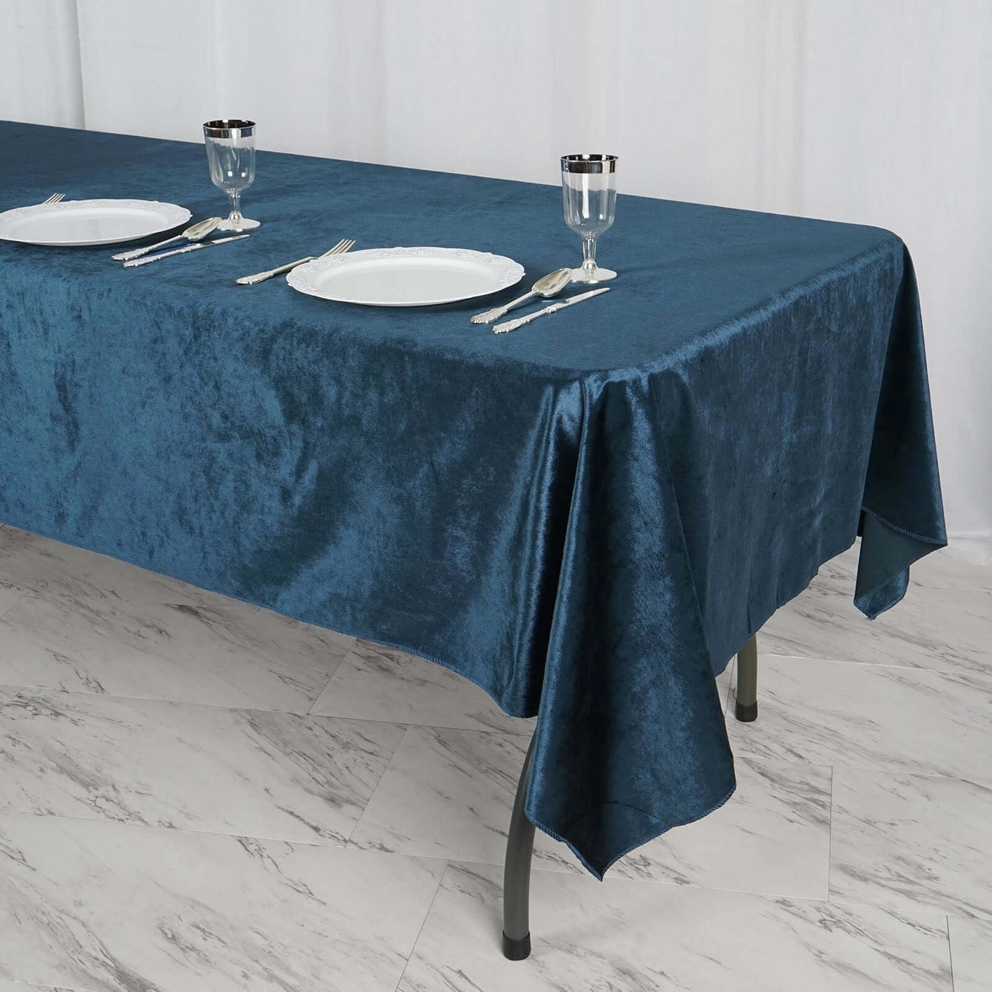 Premium Velvet 60"x102" Rectangle Tablecloth Navy Blue - Reusable & Soft Table Cover - Linen Luxes