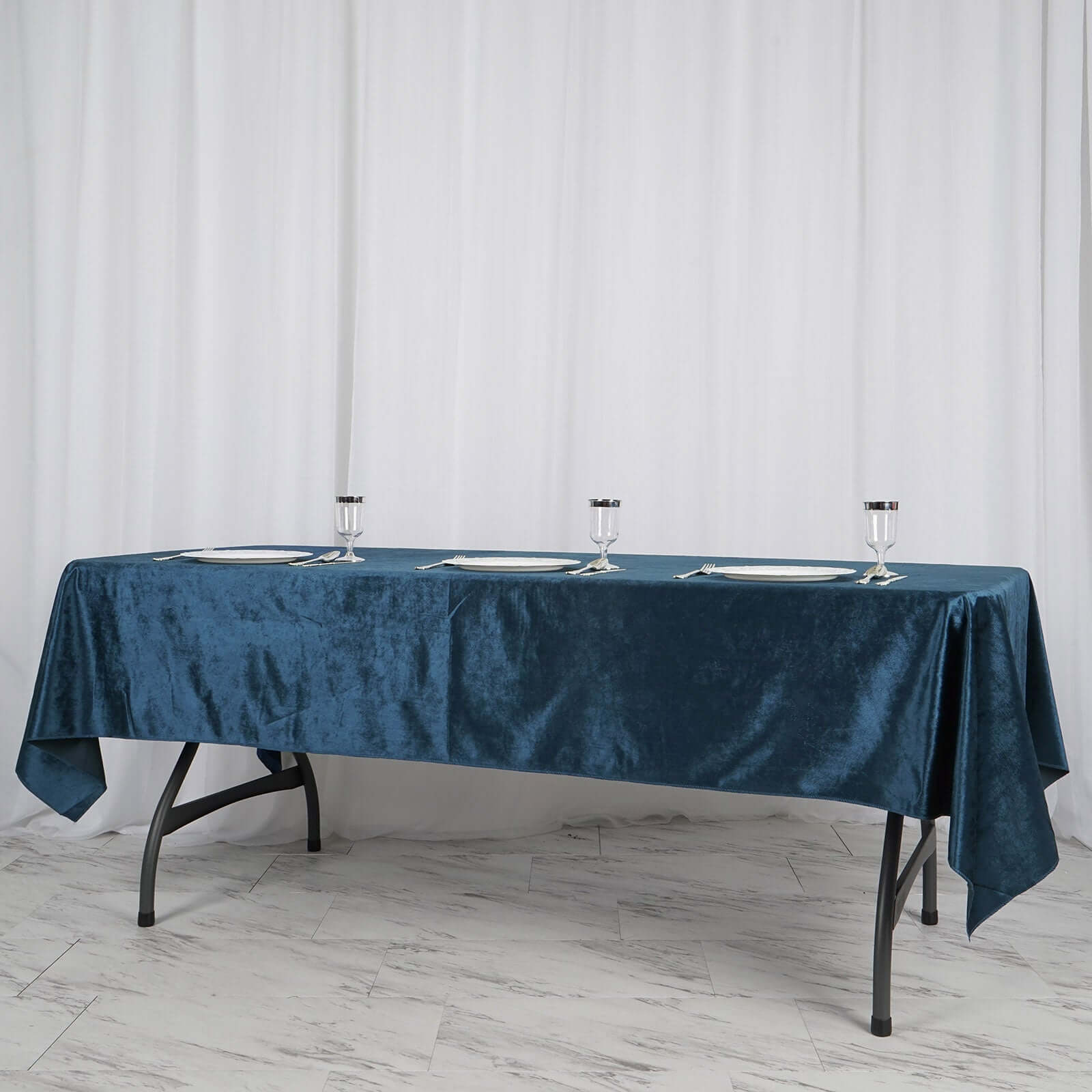 Premium Velvet 60"x102" Rectangle Tablecloth Navy Blue - Reusable & Soft Table Cover - Linen Luxes