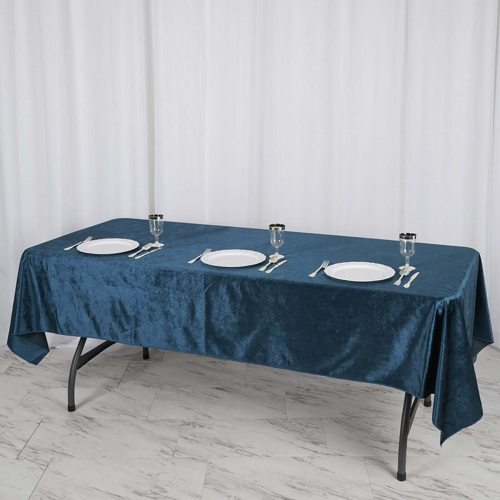 Premium Velvet 60"x102" Rectangle Tablecloth Navy Blue - Reusable & Soft Table Cover - Linen Luxes
