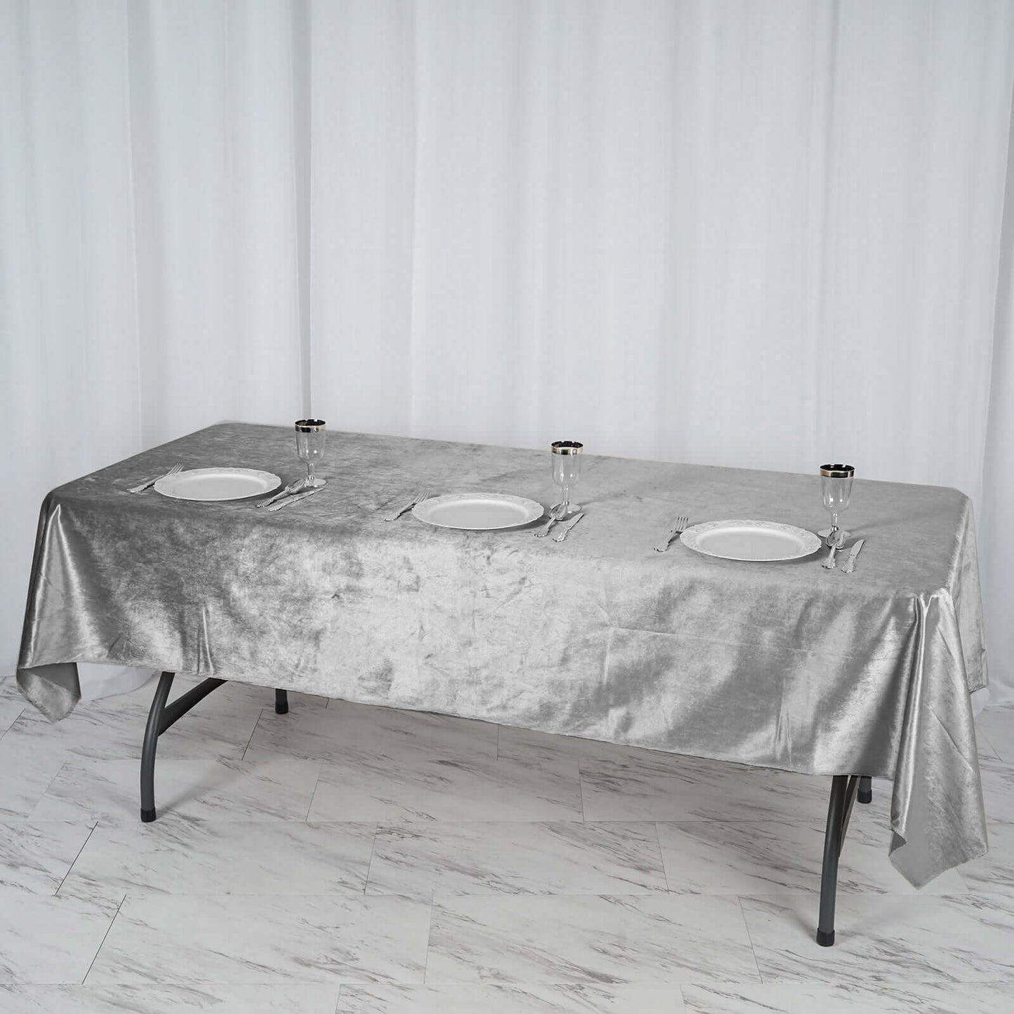 Premium Velvet 60"x102" Rectangle Tablecloth Silver - Reusable & Soft Table Cover - Linen Luxes