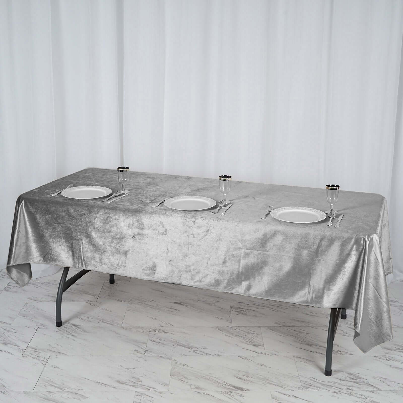Premium Velvet 60"x102" Rectangle Tablecloth Silver - Reusable & Soft Table Cover - Linen Luxes