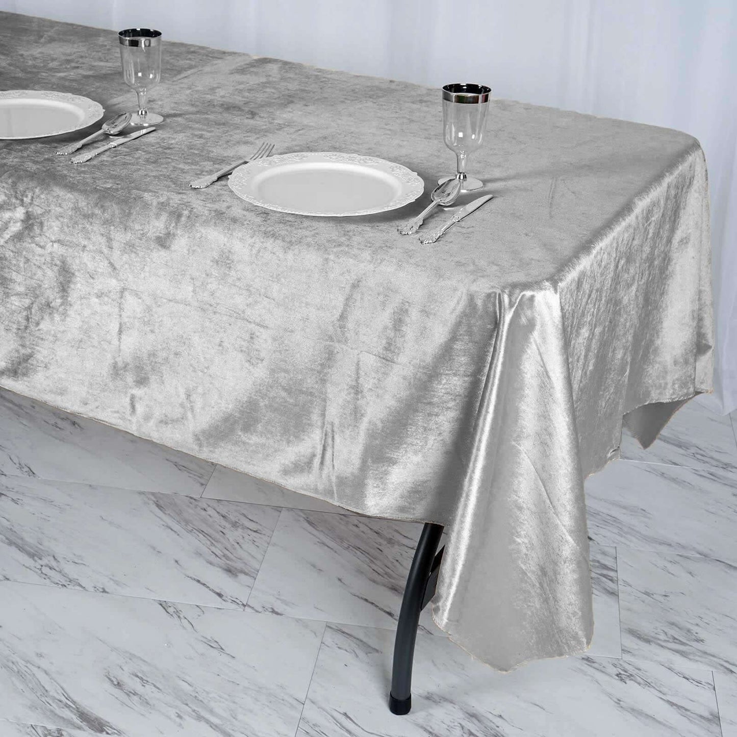Premium Velvet 60"x102" Rectangle Tablecloth Silver - Reusable & Soft Table Cover - Linen Luxes