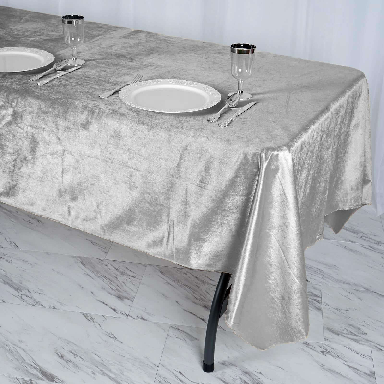 Premium Velvet 60"x102" Rectangle Tablecloth Silver - Reusable & Soft Table Cover - Linen Luxes