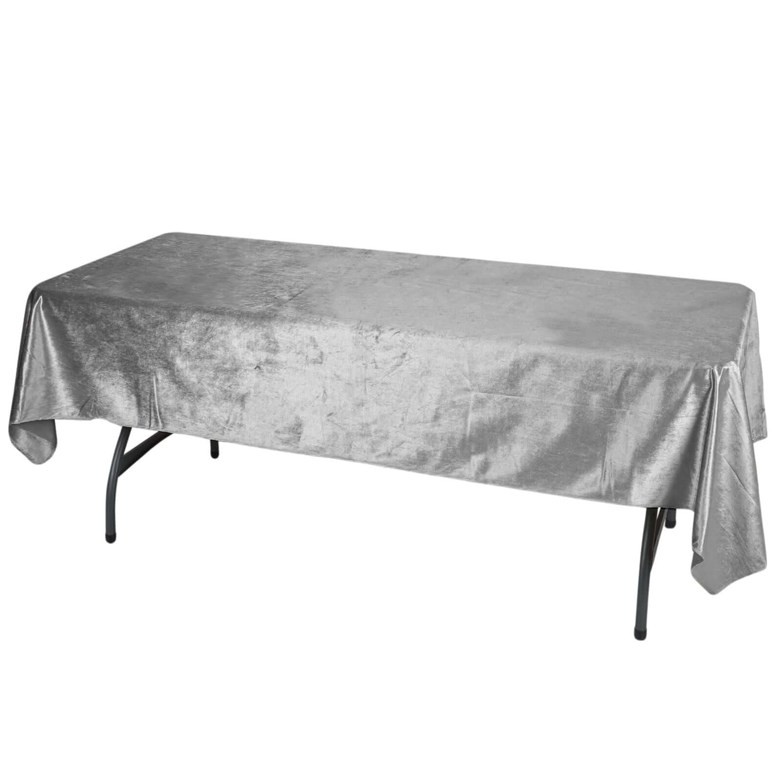Premium Velvet 60"x102" Rectangle Tablecloth Silver - Reusable & Soft Table Cover - Linen Luxes