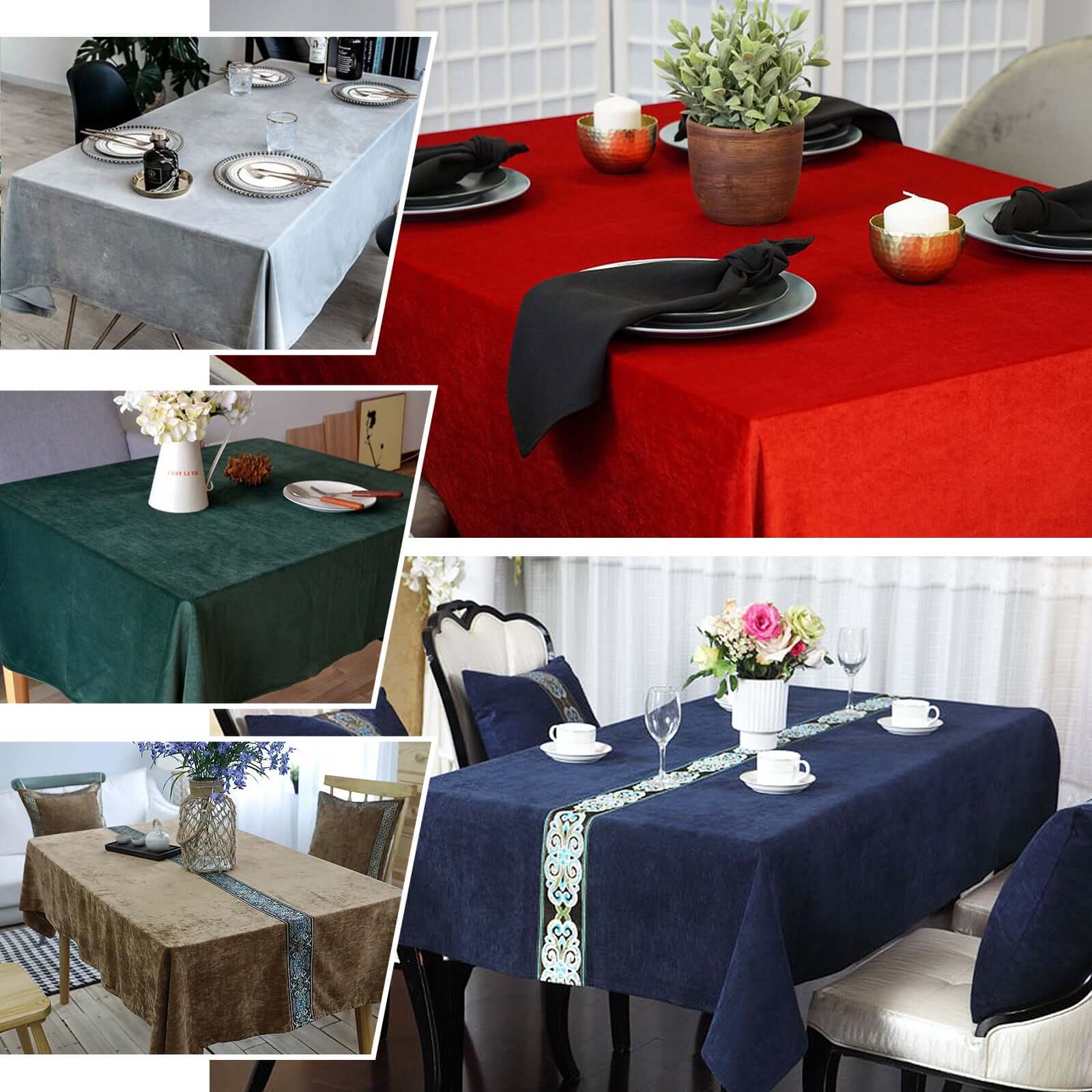 Premium Velvet 60"x102" Rectangle Tablecloth Silver - Reusable & Soft Table Cover - Linen Luxes