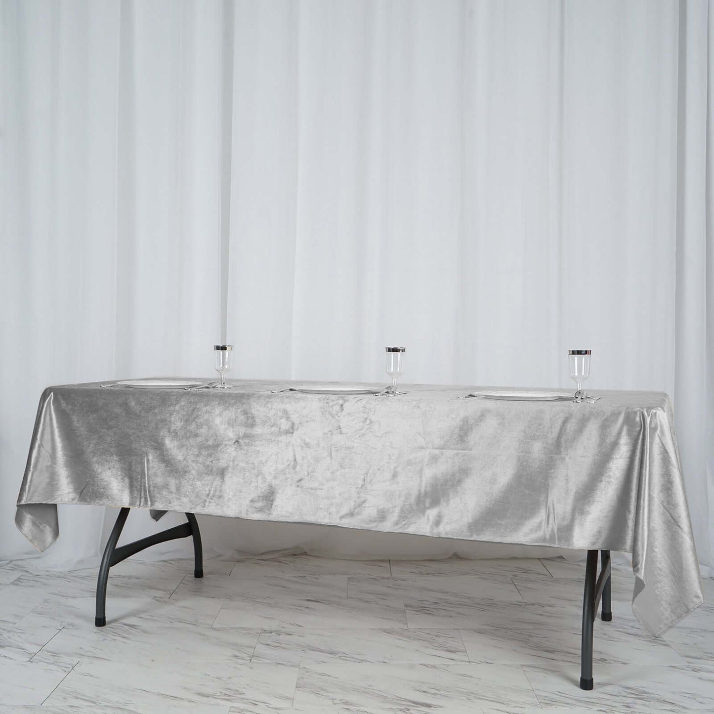 Premium Velvet 60"x102" Rectangle Tablecloth Silver - Reusable & Soft Table Cover - Linen Luxes