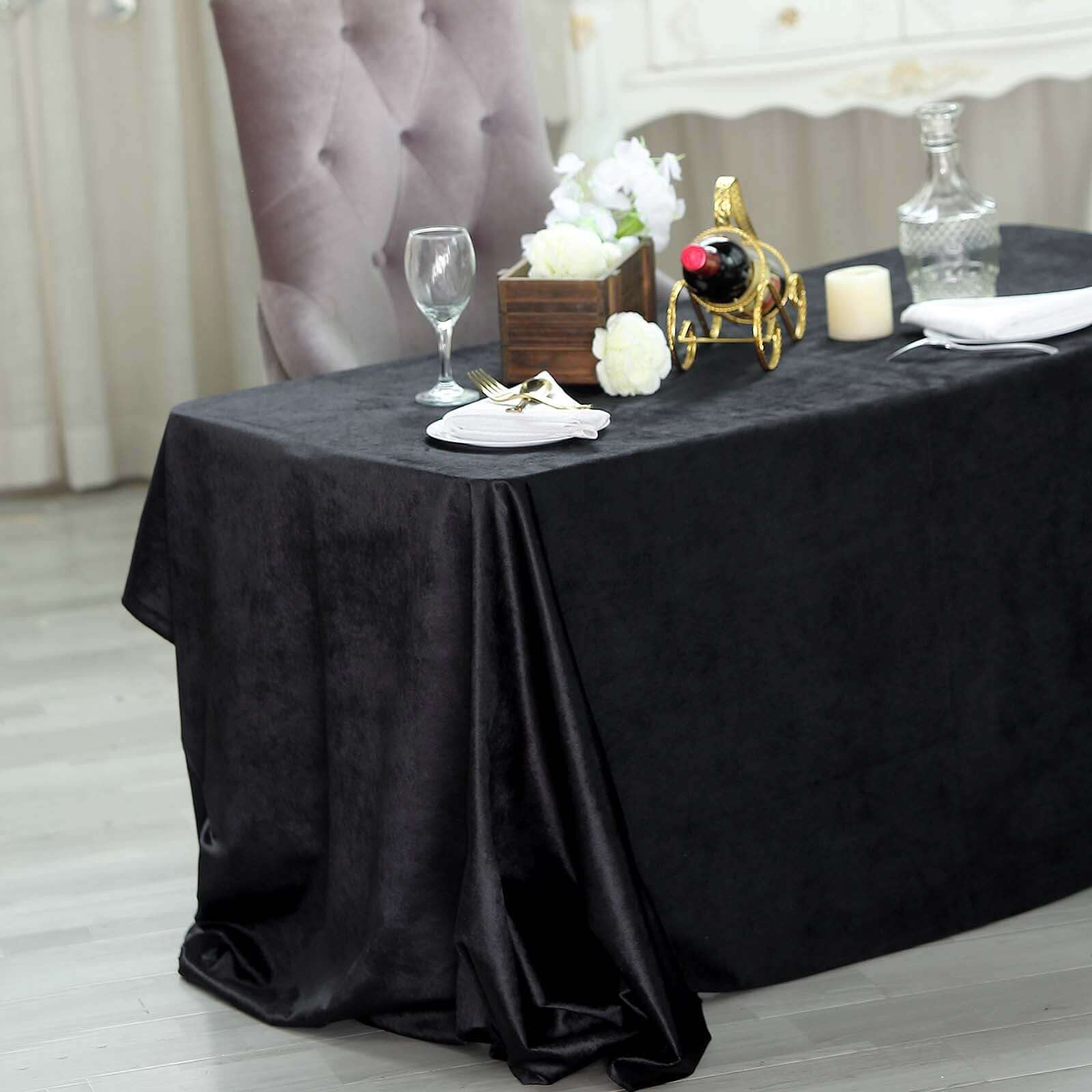 Premium Velvet 90"x132" Rectangle Tablecloth Black - Reusable Soft & Polished Seamless Table Cover for Luxury Weddings & Events - Linen Luxes