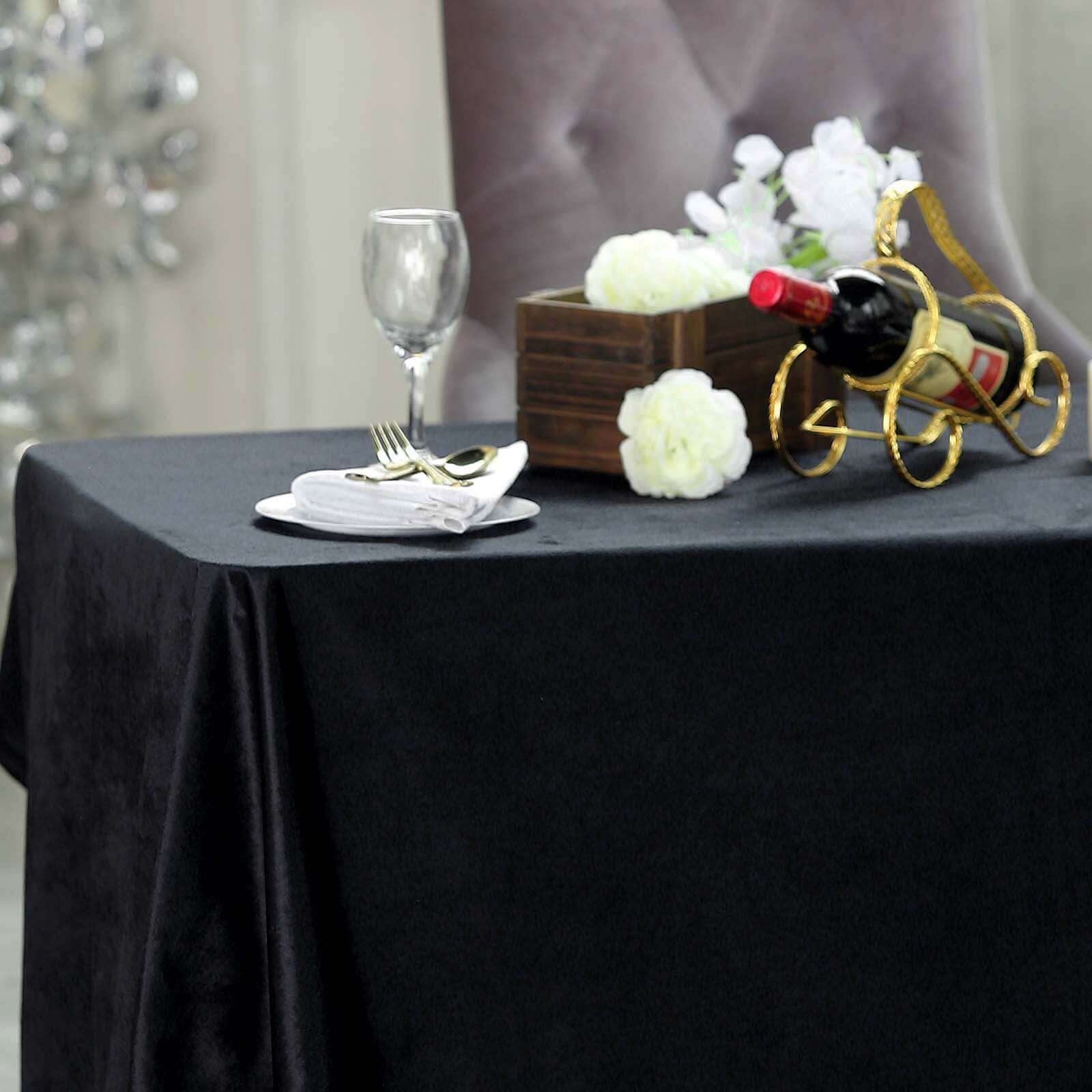 Premium Velvet 90"x132" Rectangle Tablecloth Black - Reusable Soft & Polished Seamless Table Cover for Luxury Weddings & Events - Linen Luxes