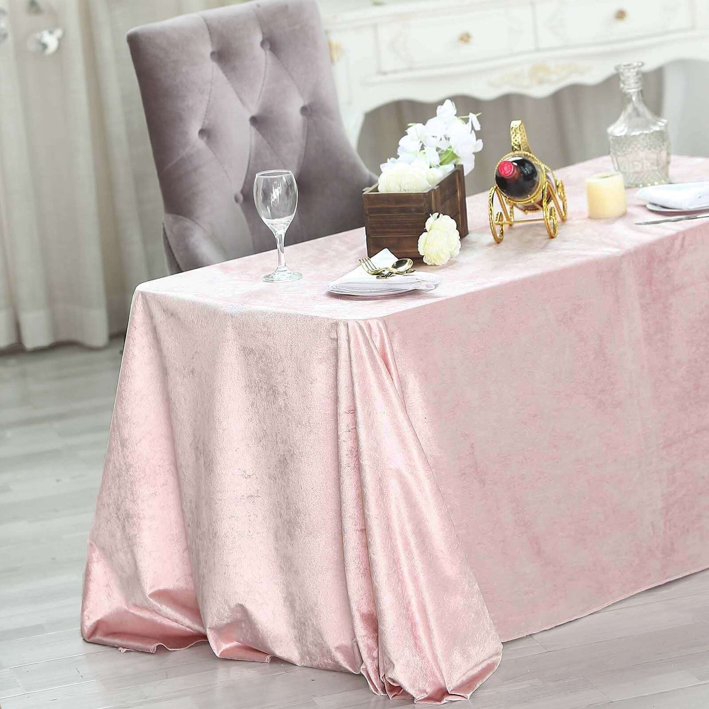 Premium Velvet 90"x132" Rectangle Tablecloth Blush - Reusable Soft & Seamless Table Cover - Linen Luxes
