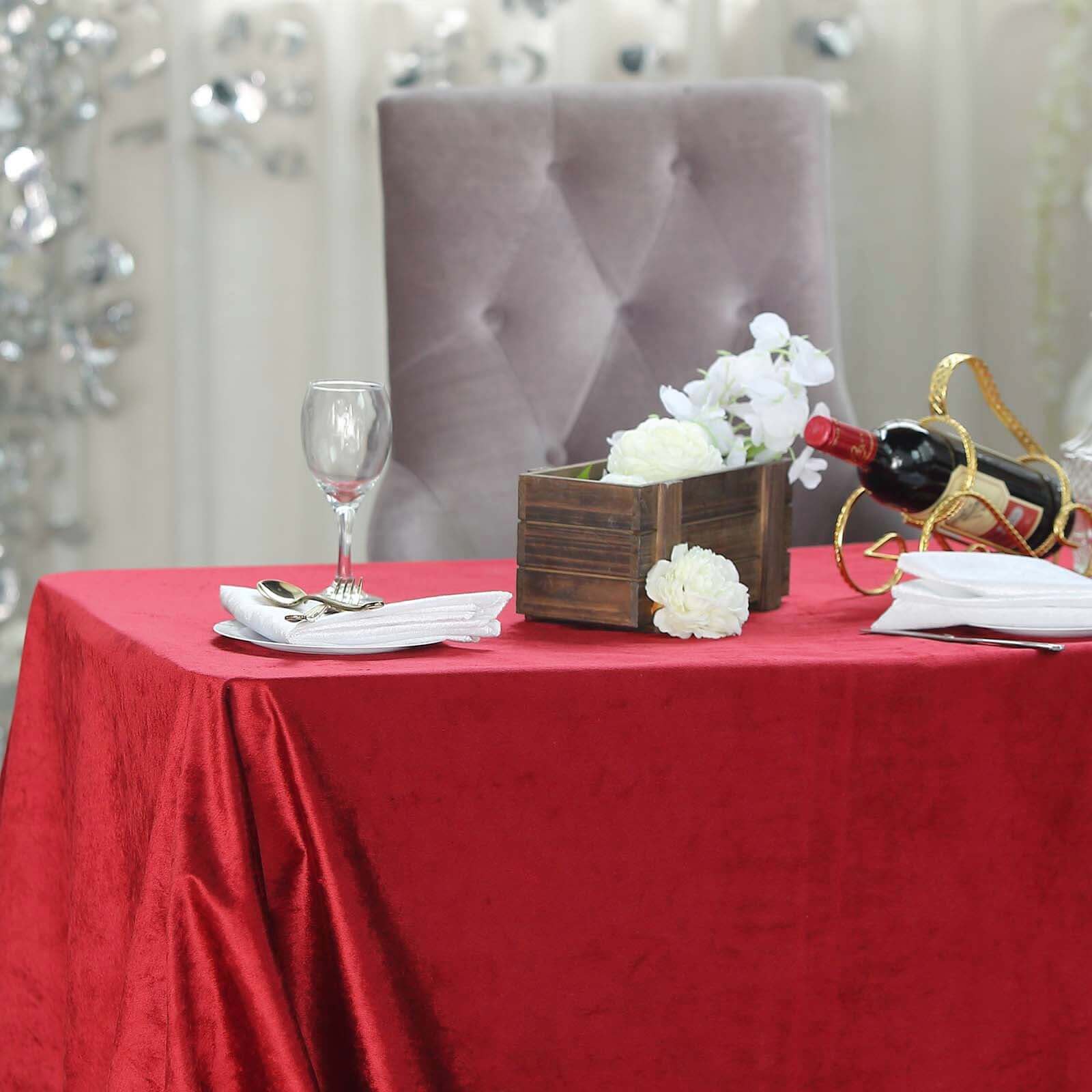 Premium Velvet 90"x132" Rectangle Tablecloth Burgundy - Reusable Soft & Seamless Table Cover - Linen Luxes
