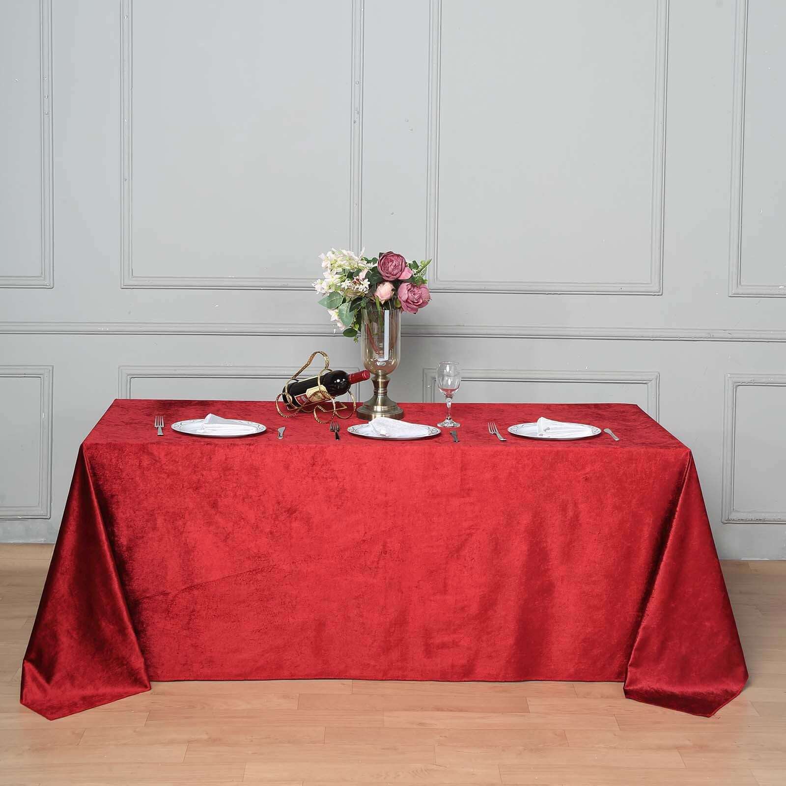 Premium Velvet 90"x132" Rectangle Tablecloth Burgundy - Reusable Soft & Seamless Table Cover - Linen Luxes
