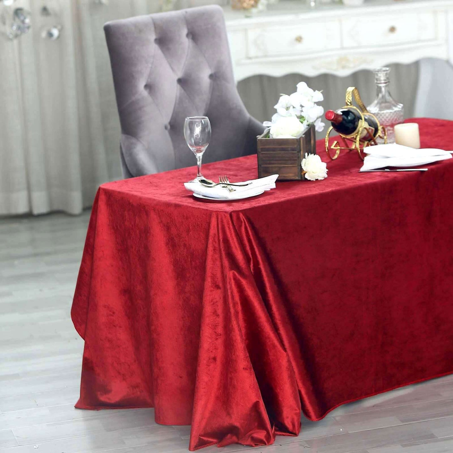 Premium Velvet 90"x132" Rectangle Tablecloth Burgundy - Reusable Soft & Seamless Table Cover - Linen Luxes