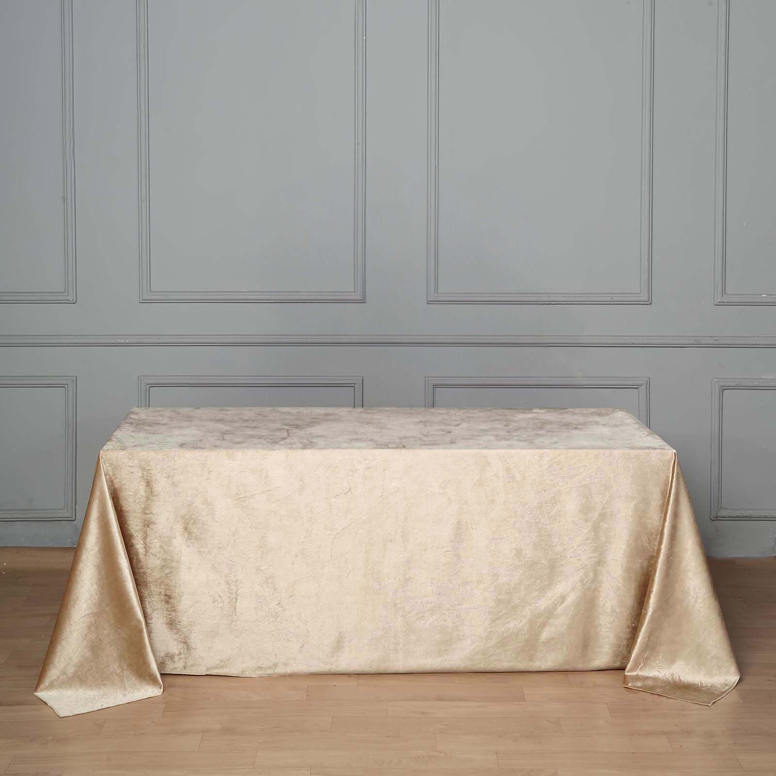 Premium Velvet 90"x132" Rectangle Tablecloth Champagne - Reusable Soft & Seamless Table Cover - Linen Luxes