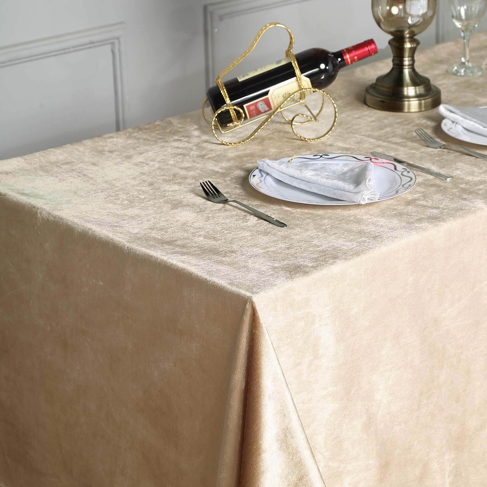 Premium Velvet 90"x132" Rectangle Tablecloth Champagne - Reusable Soft & Seamless Table Cover - Linen Luxes