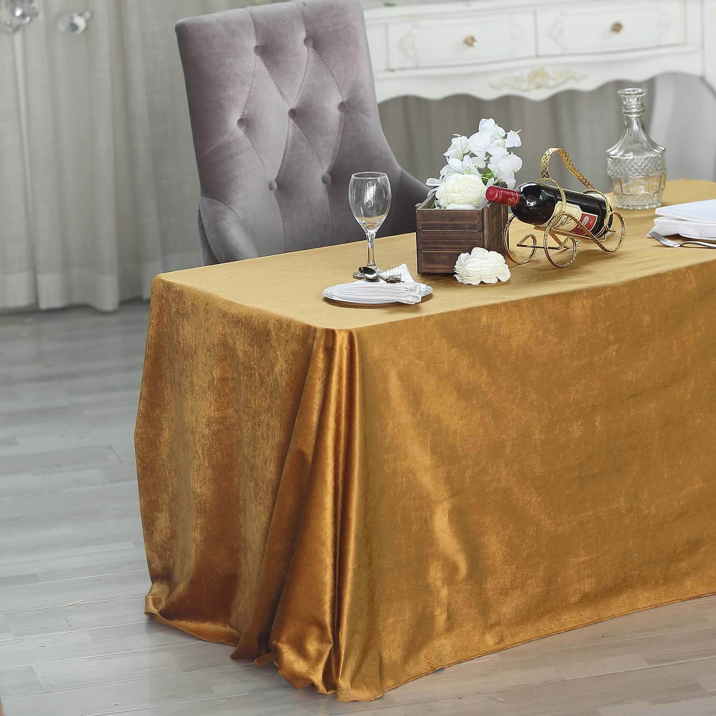 Premium Velvet 90"x132" Rectangle Tablecloth Gold - Reusable Soft & Polished Seamless Table Cover for Luxury Weddings & Events - Linen Luxes