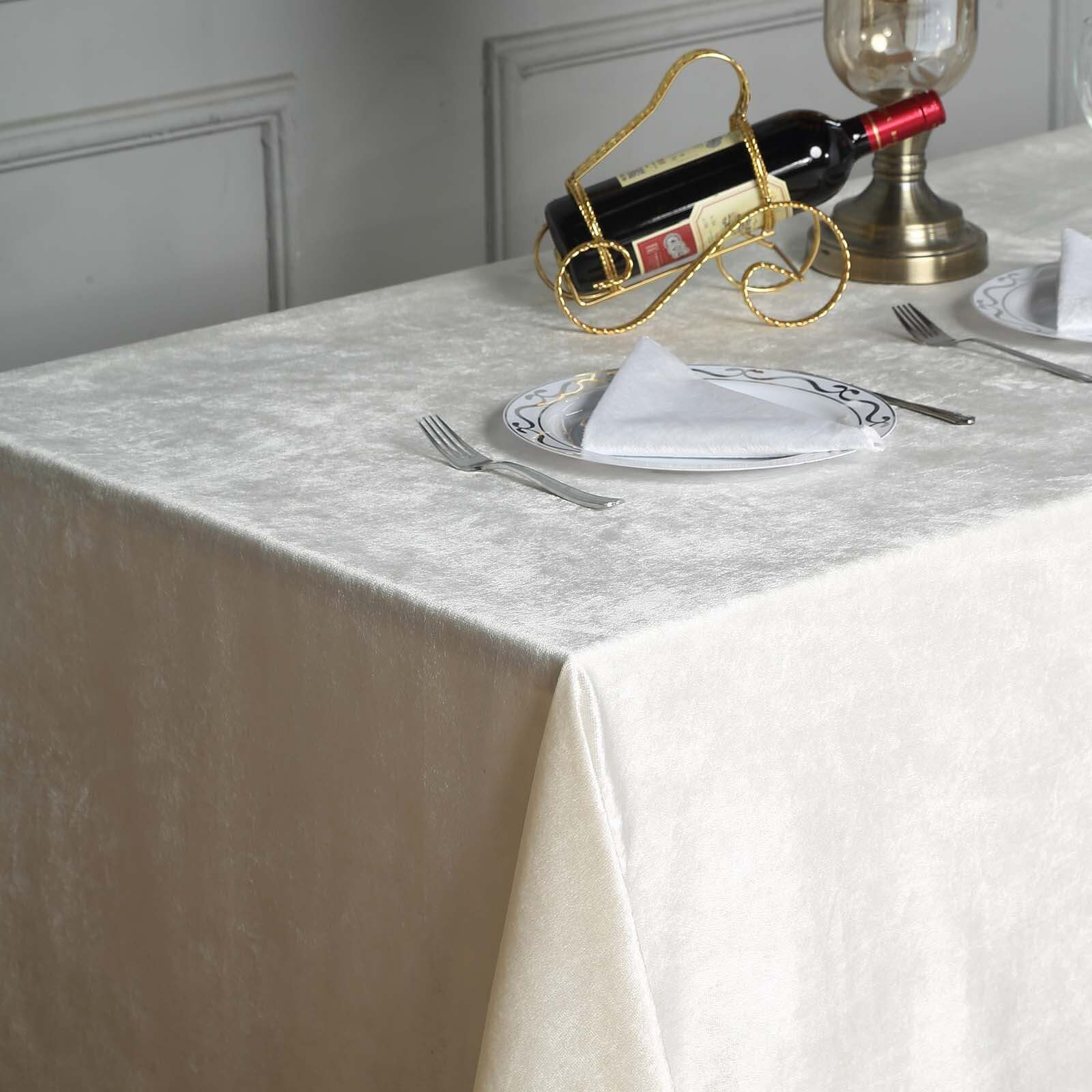 Premium Velvet 90"x132" Rectangle Tablecloth Ivory - Reusable Soft & Seamless Table Cover - Linen Luxes