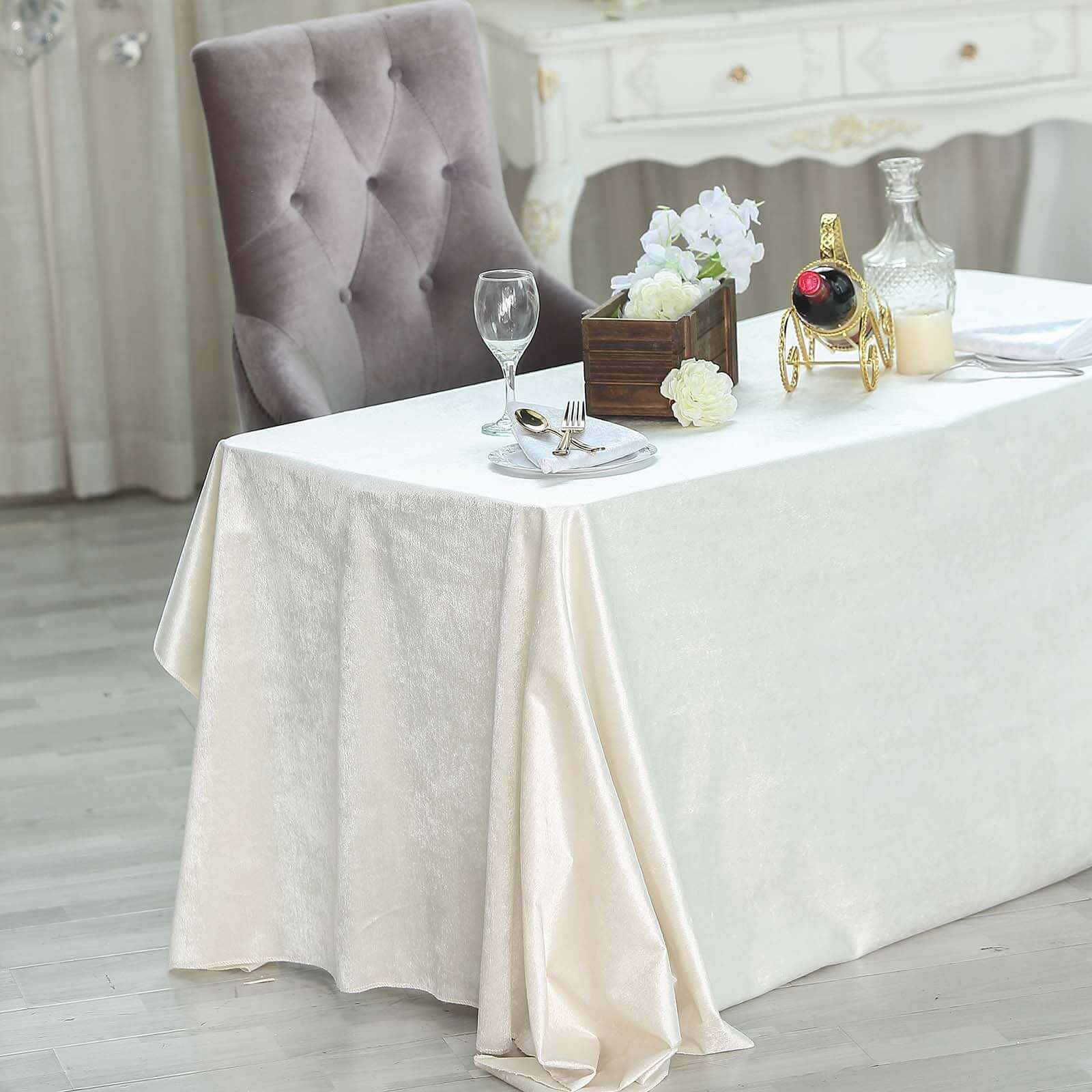 Premium Velvet 90"x132" Rectangle Tablecloth Ivory - Reusable Soft & Seamless Table Cover - Linen Luxes