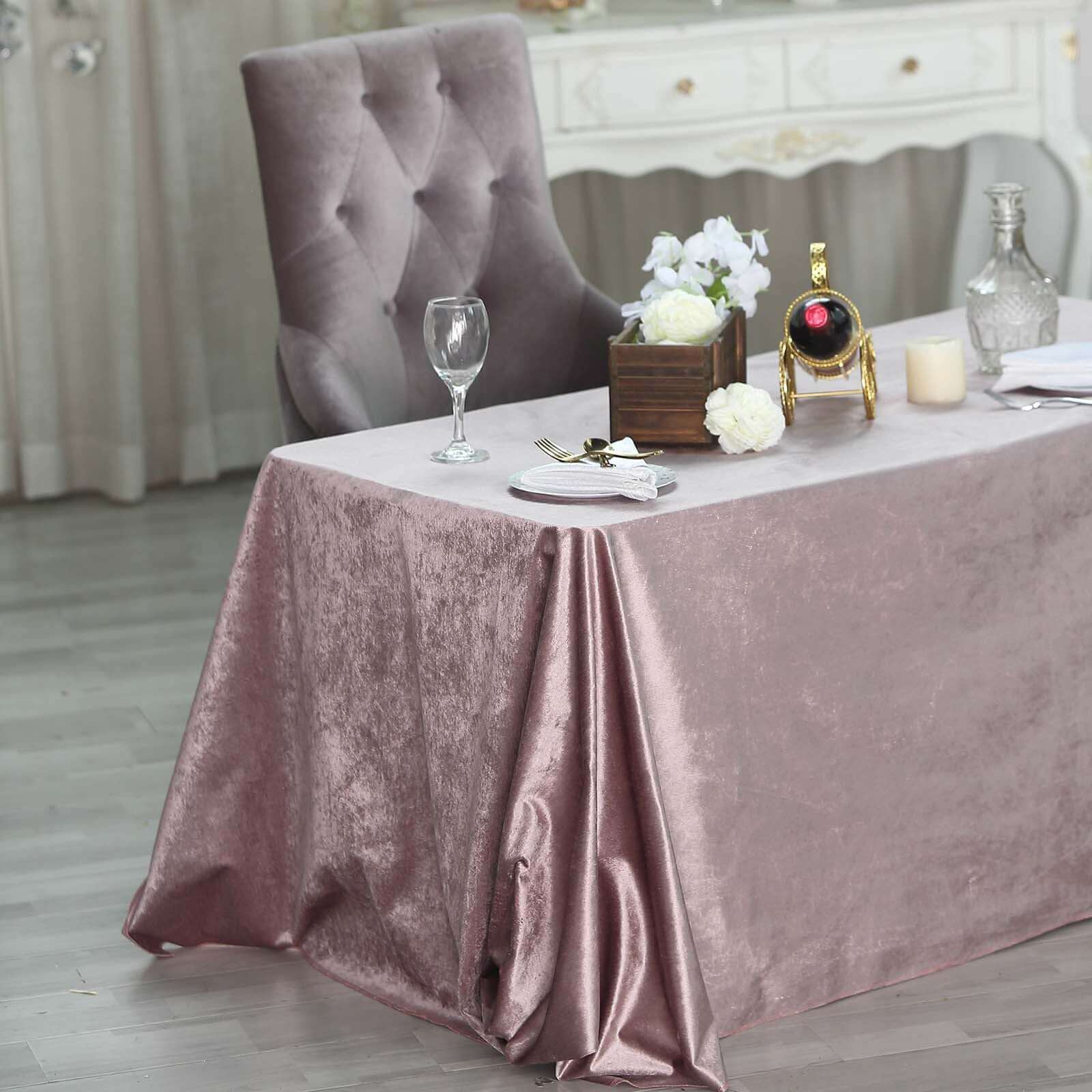 Premium Velvet 90"x132" Rectangle Tablecloth Mauve - Reusable Soft & Seamless Table Cover - Linen Luxes