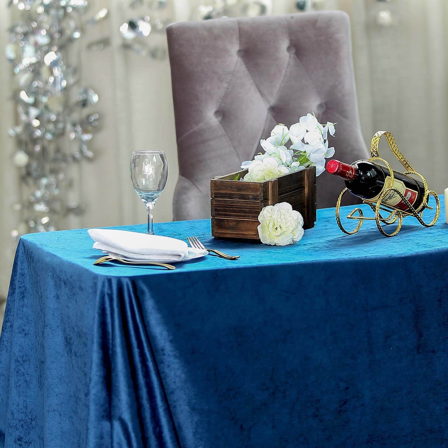Premium Velvet 90"x132" Rectangle Tablecloth Navy Blue - Reusable Soft & Seamless Table Cover - Linen Luxes