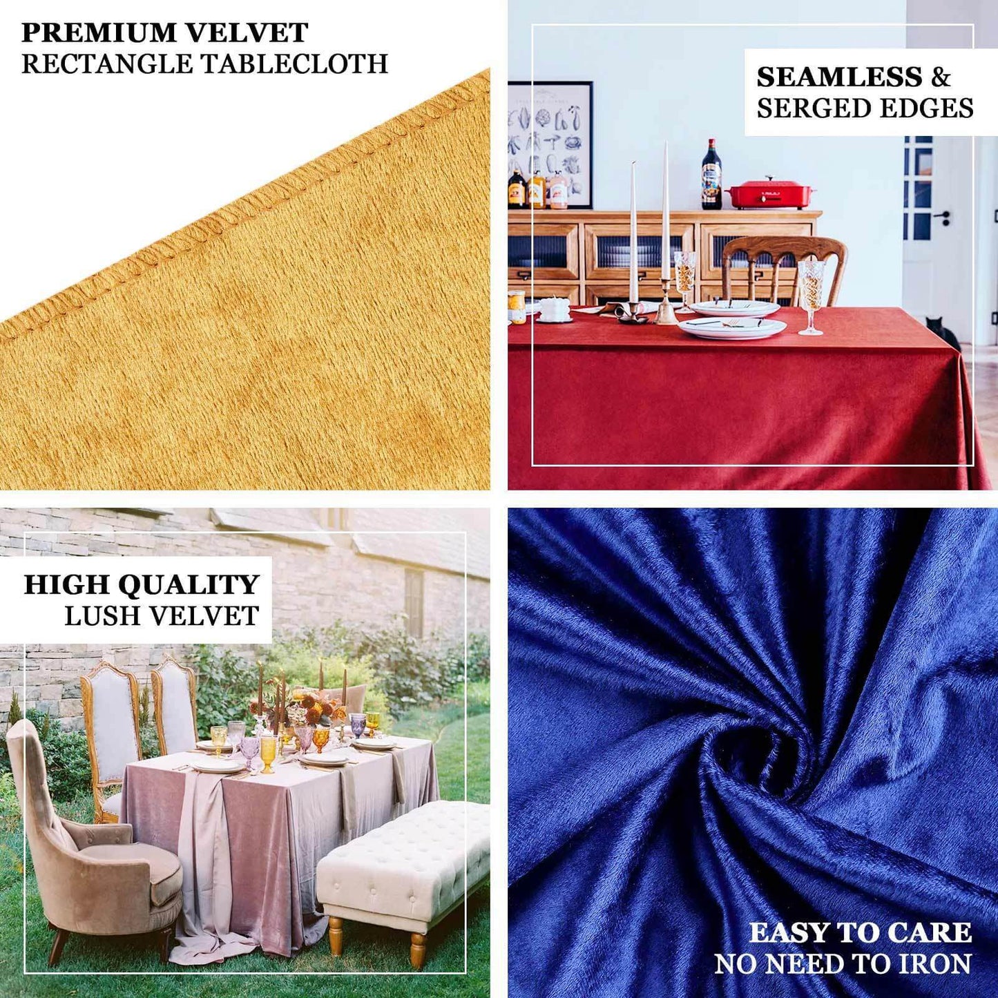 Premium Velvet 90"x132" Rectangle Tablecloth Royal Blue - Reusable Soft & Seamless Table Cover - Linen Luxes