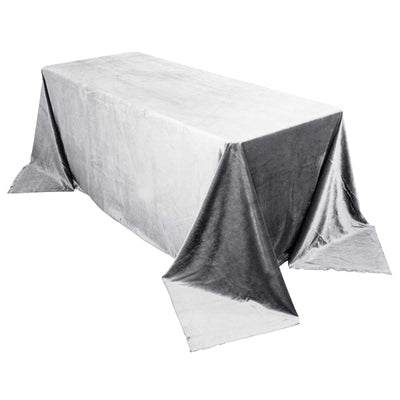 Premium Velvet 90"x132" Rectangle Tablecloth Silver - Reusable Soft & Seamless Table Cover - Linen Luxes