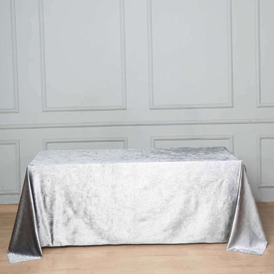 Premium Velvet 90"x132" Rectangle Tablecloth Silver - Reusable Soft & Seamless Table Cover - Linen Luxes