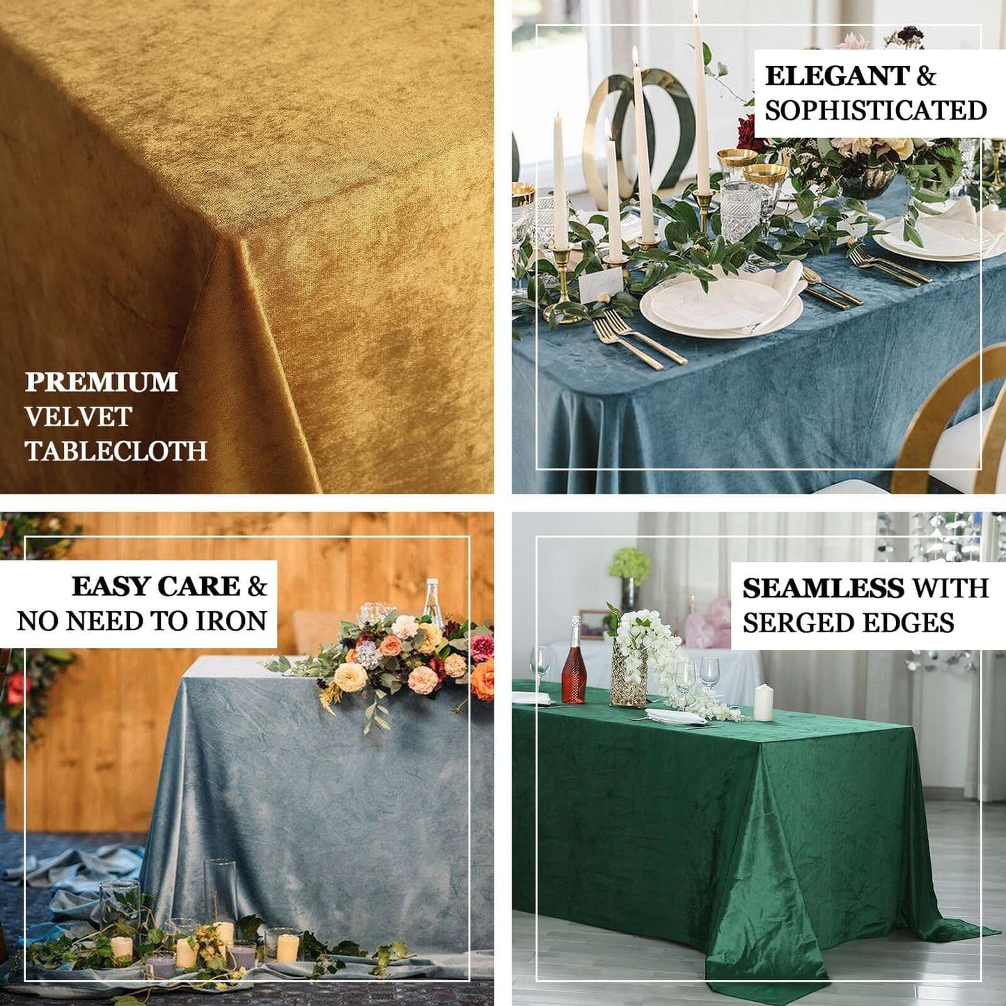 Premium Velvet 90"x156" Rectangle Tablecloth Black - Reusable Soft & Stylish Seamless Table Cover for Sophisticated Weddings & Events - Linen Luxes