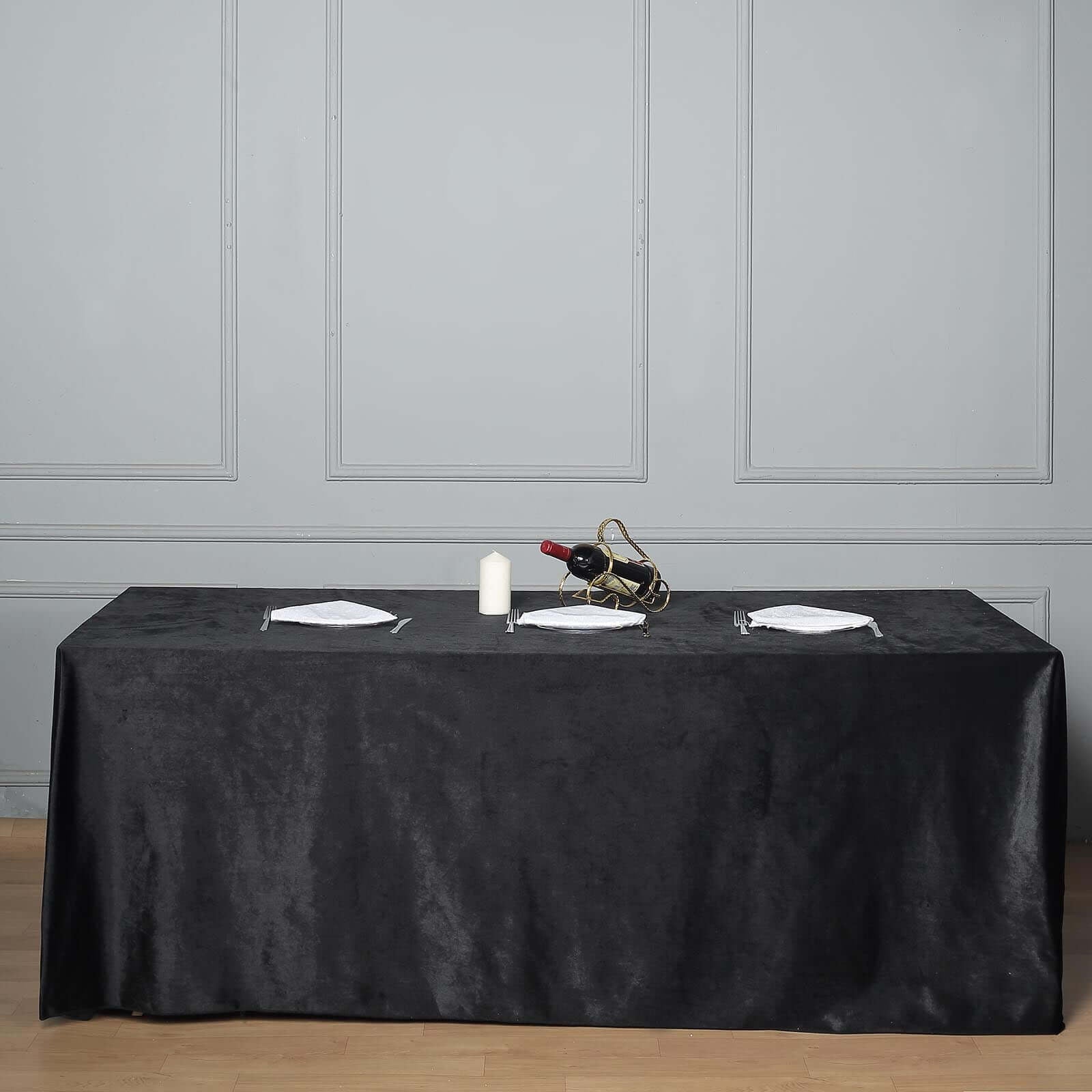 Premium Velvet 90"x156" Rectangle Tablecloth Black - Reusable Soft & Stylish Seamless Table Cover for Sophisticated Weddings & Events - Linen Luxes