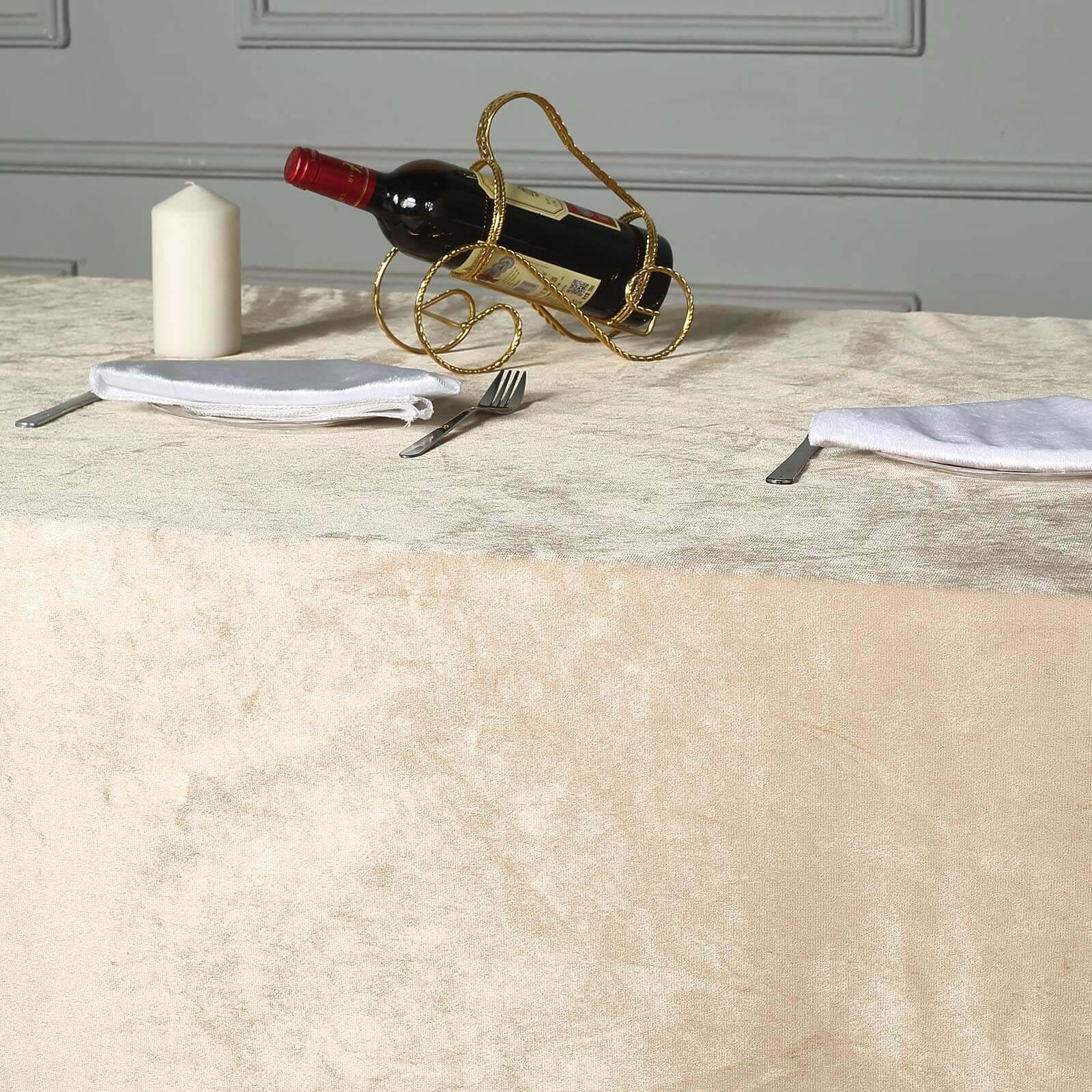 Premium Velvet 90"x156" Rectangle Tablecloth Champagne - Reusable Soft & Seamless Table Cover - Linen Luxes