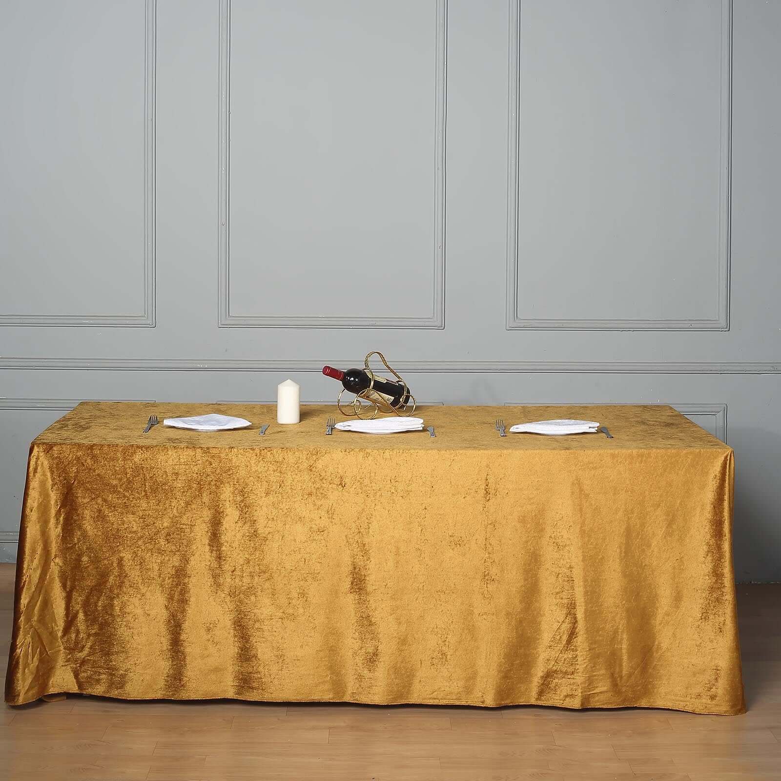 Premium Velvet 90"x156" Rectangle Tablecloth Gold - Reusable Soft & Stylish Seamless Table Cover for Sophisticated Weddings & Events - Linen Luxes