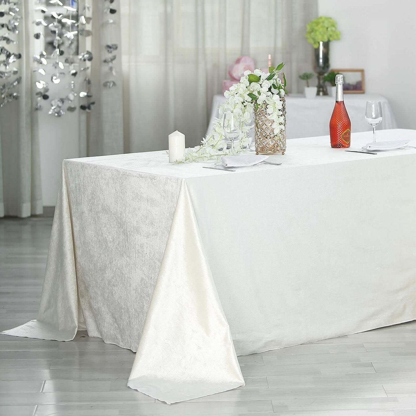 Premium Velvet 90"x156" Rectangle Tablecloth Ivory - Reusable Soft & Seamless Table Cover - Linen Luxes