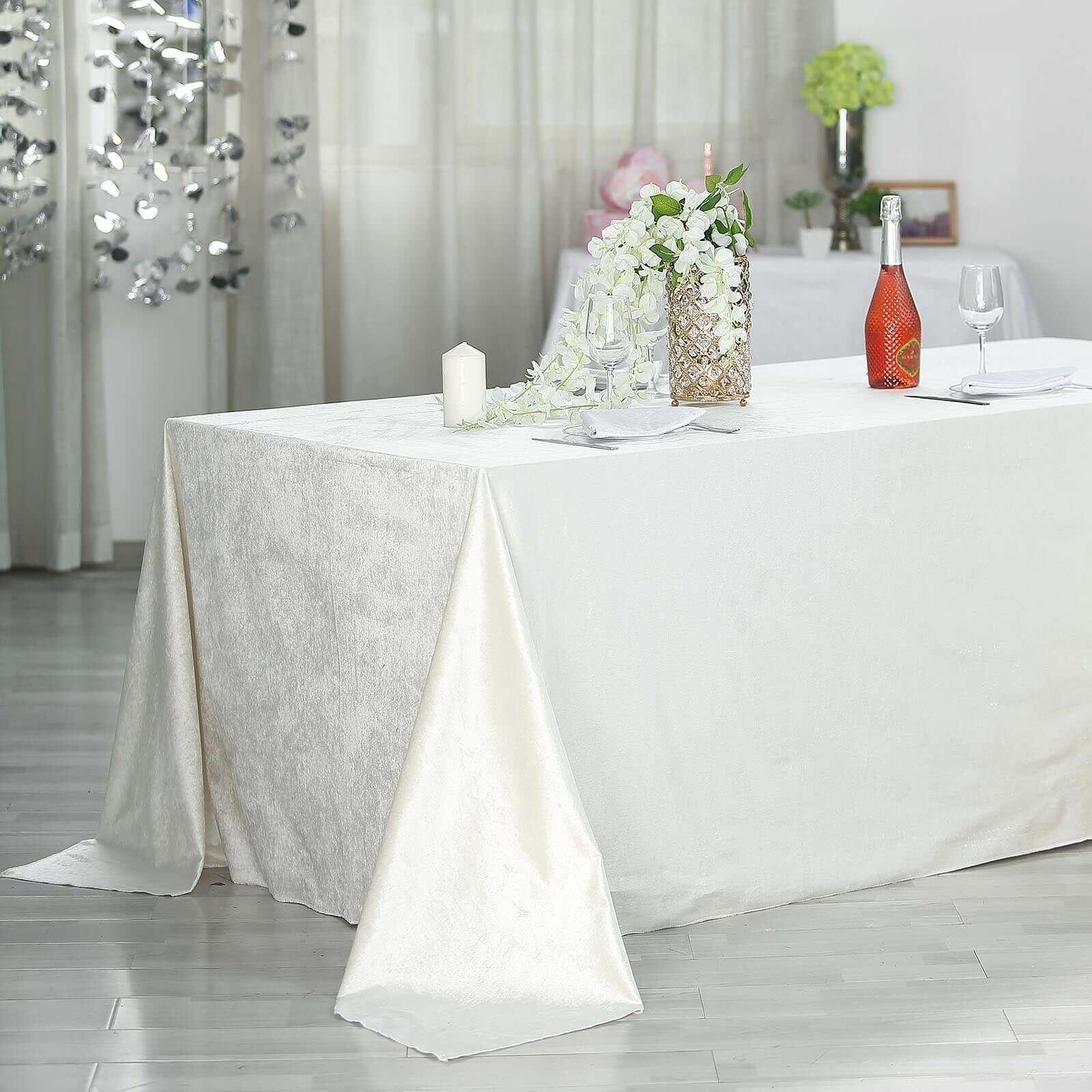 Premium Velvet 90"x156" Rectangle Tablecloth Ivory - Reusable Soft & Seamless Table Cover - Linen Luxes