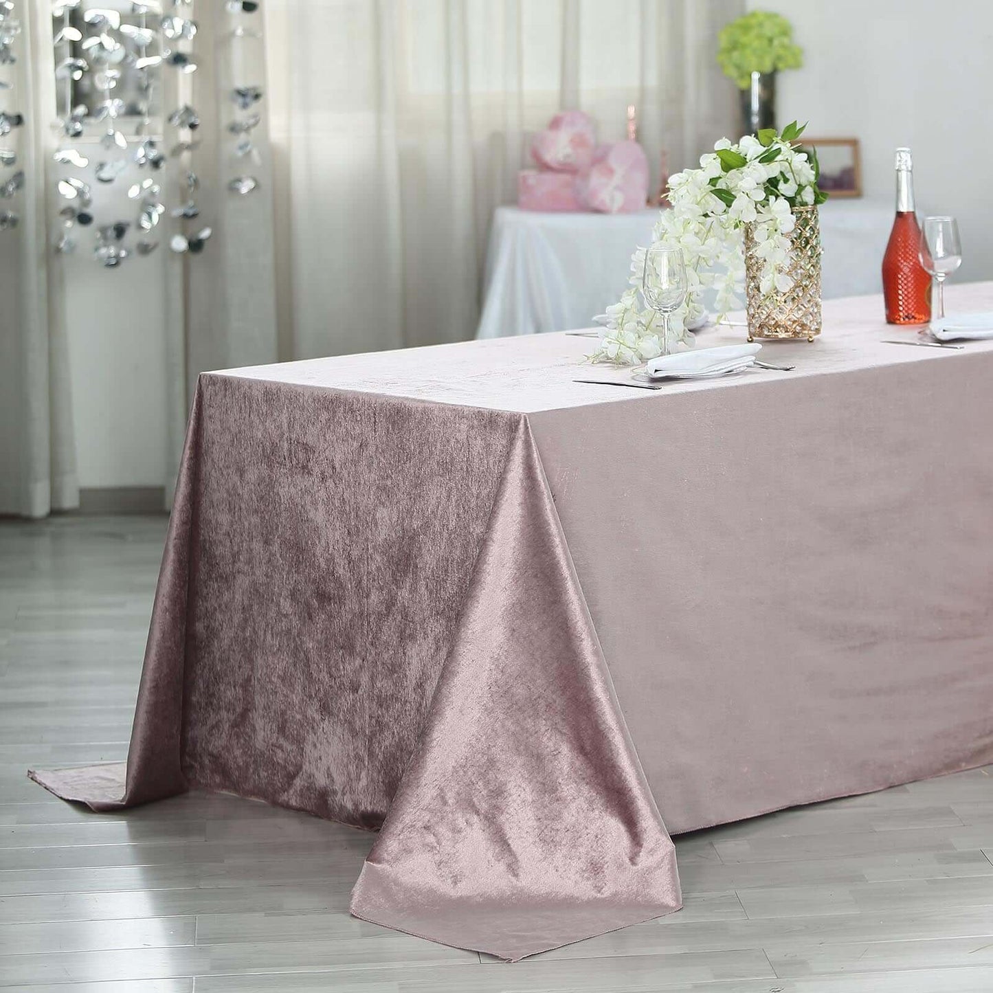 Premium Velvet 90"x156" Rectangle Tablecloth Mauve - Reusable Soft & Seamless Table Cover - Linen Luxes