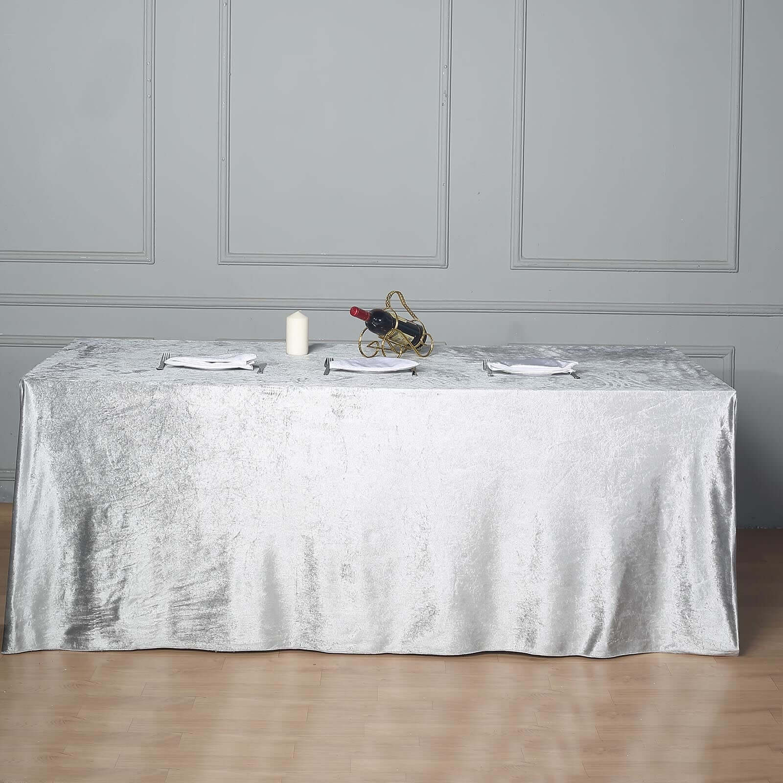 Premium Velvet 90"x156" Rectangle Tablecloth Silver - Reusable Soft & Seamless Table Cover - Linen Luxes