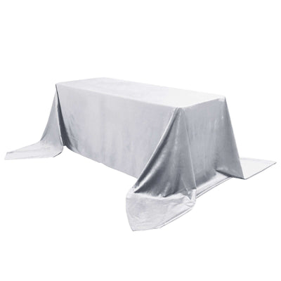 Premium Velvet 90"x156" Rectangle Tablecloth Silver - Reusable Soft & Seamless Table Cover - Linen Luxes