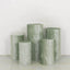 Set of 5 Sage Green Crushed Velvet Cylinder Pedestal Stand Covers, Premium Pillar Prop Covers