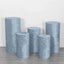 Set of 5 Dusty Blue Crushed Velvet Cylinder Pedestal Stand Covers, Premium Pillar Prop Covers