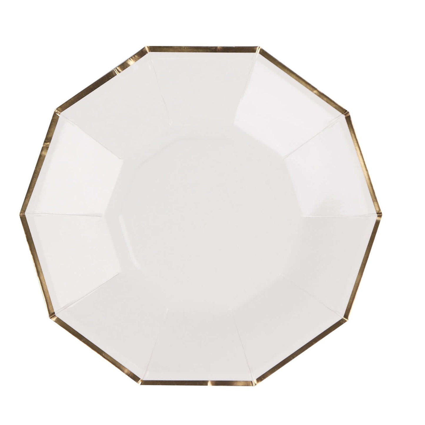 25-Pack Paper 9" Decagon Dinner Plates in White with Gold Foil Rim - Disposable Geometric Party Plates for Modern Weddings & Events