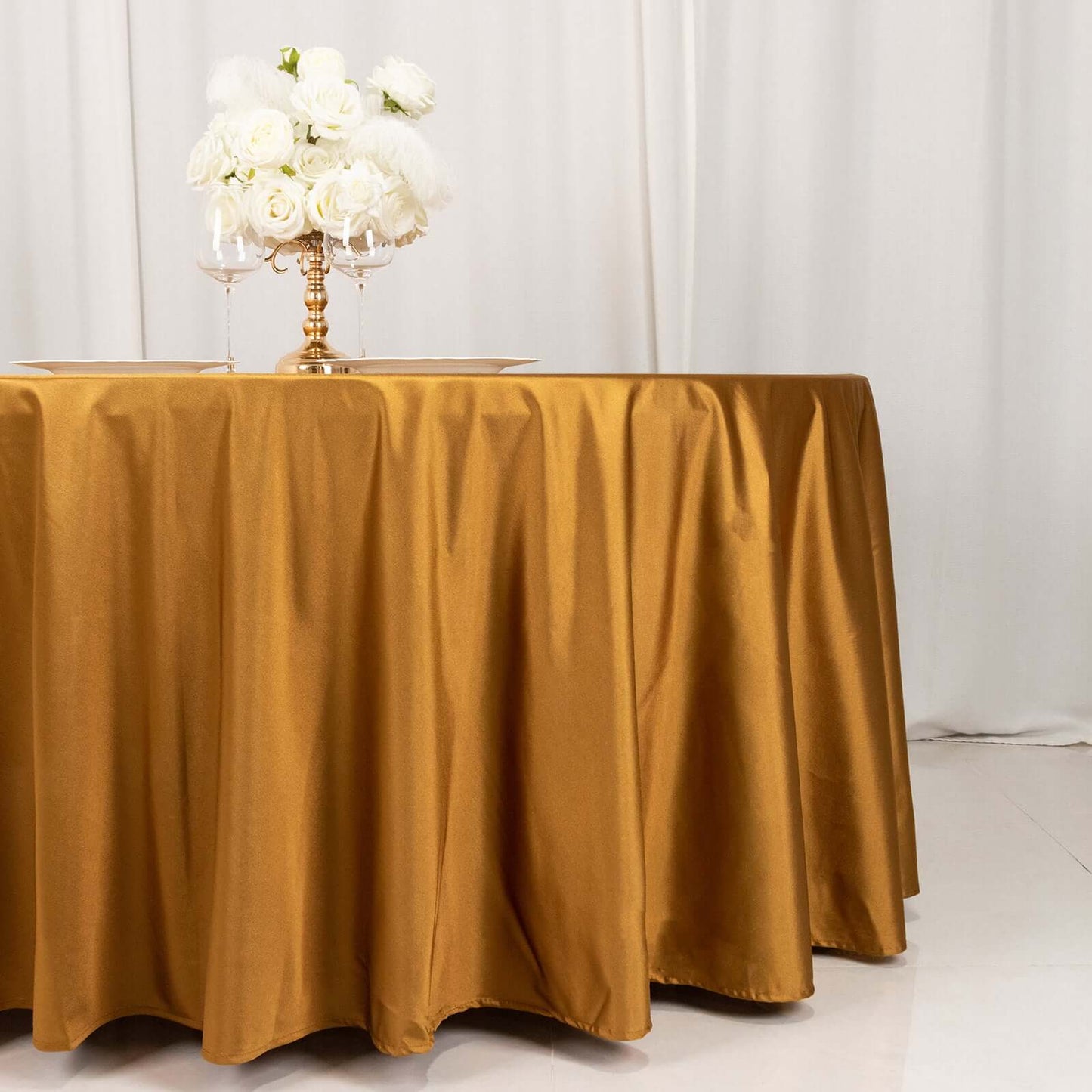 Scuba Round 120" Tablecloth Shimmering Gold - Wrinkle Free, Stain Resistant & Seamless Table Cover for Weddings and Parties