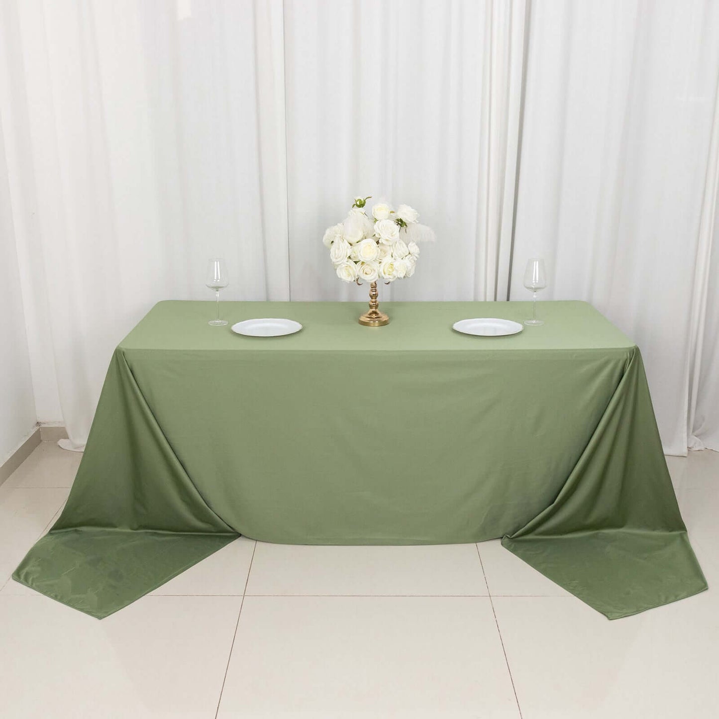 Scuba Rectangular 90"x156" Tablecloth Dusty Sage Green - Wrinkle Free, Stain Resistant & Seamless Table Cover