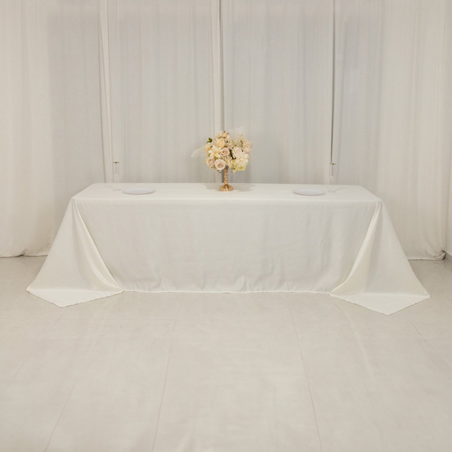 Lamour Satin 90"x156" Rectangle Tablecloth Ivory - Luxurious, Soft Seamless Table Cover
