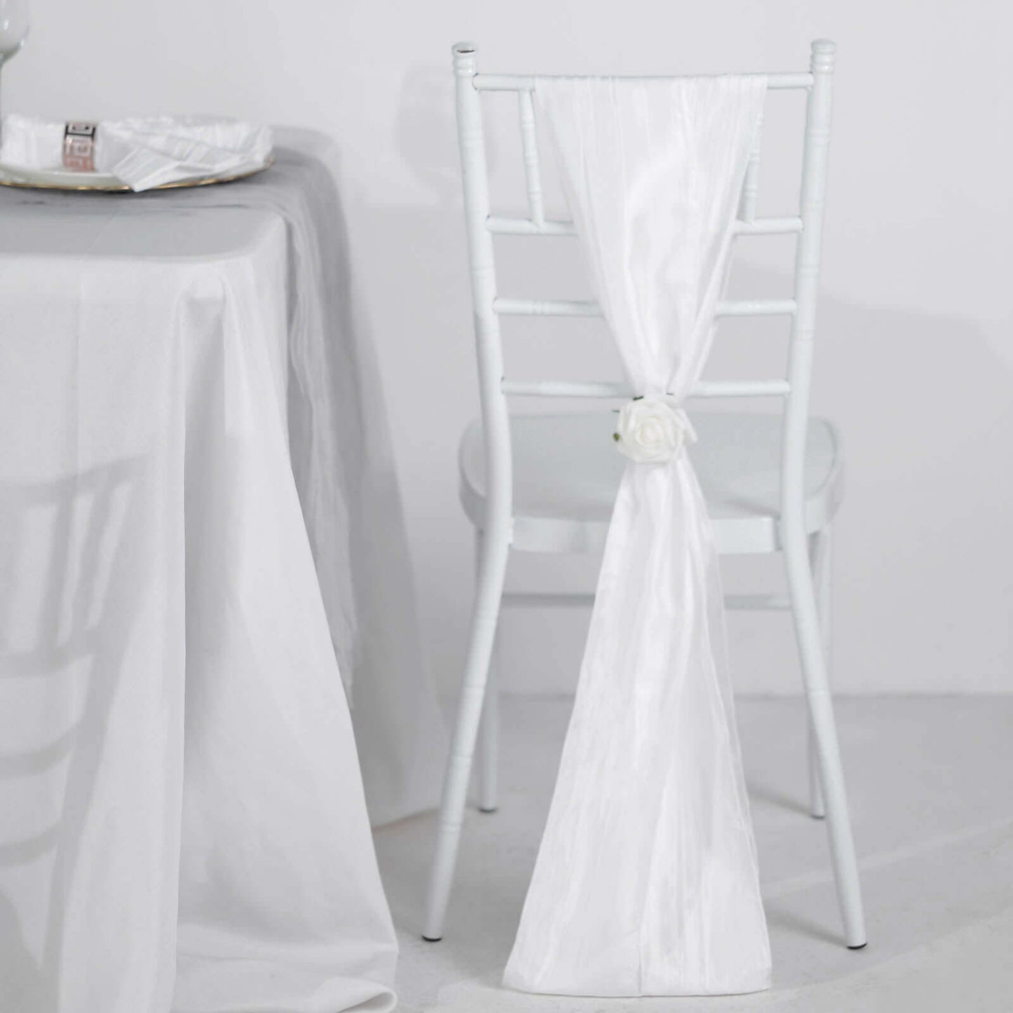 5 Pack Taffeta 6"x106" Chair Sashes White Accordion Crinkle Texture - Stylish Decor for Weddings & Gatherings