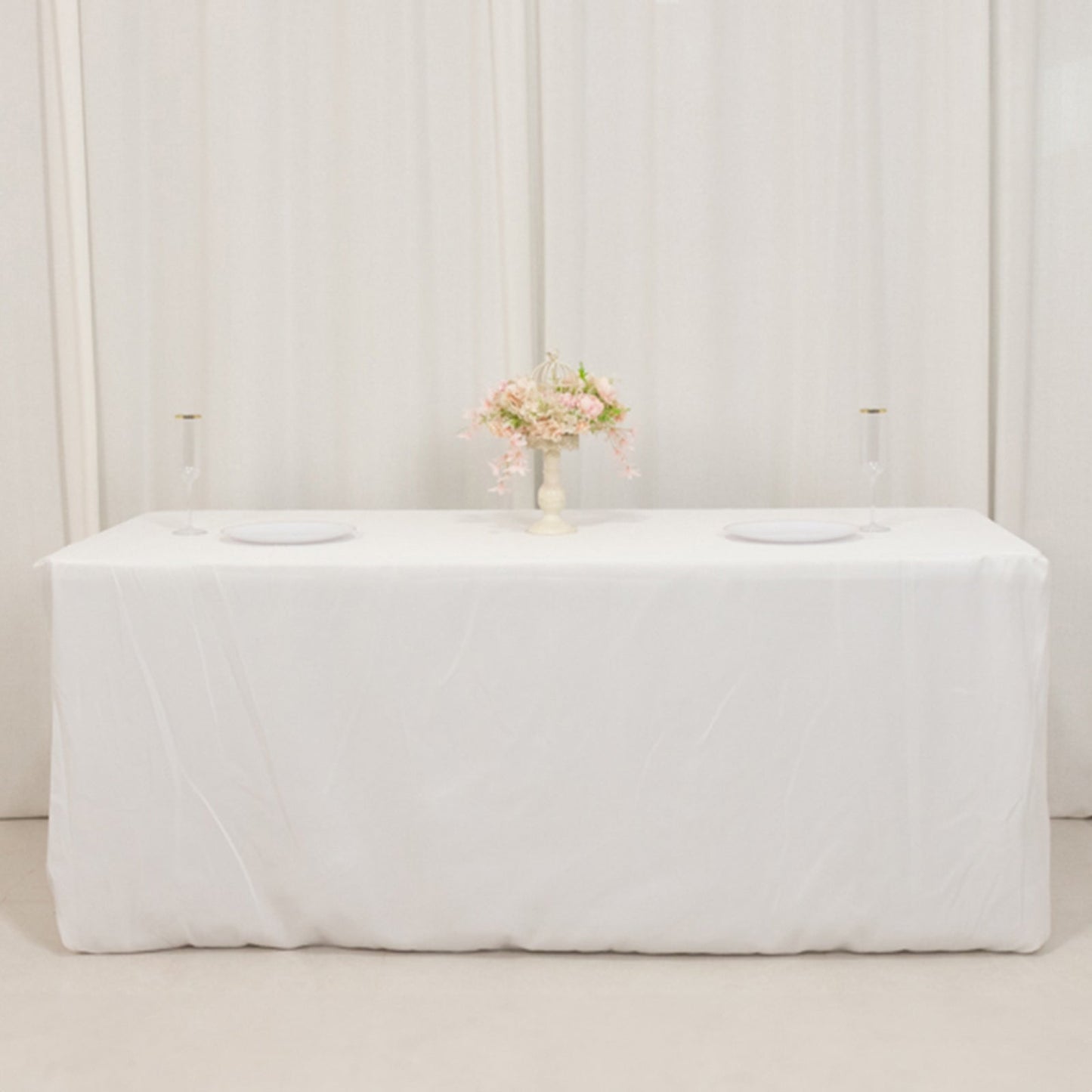 Premium Polyester 6ft Rectangle Tablecloth White Durable Fitted 220GSM Table Cover for Trade Shows & Events
