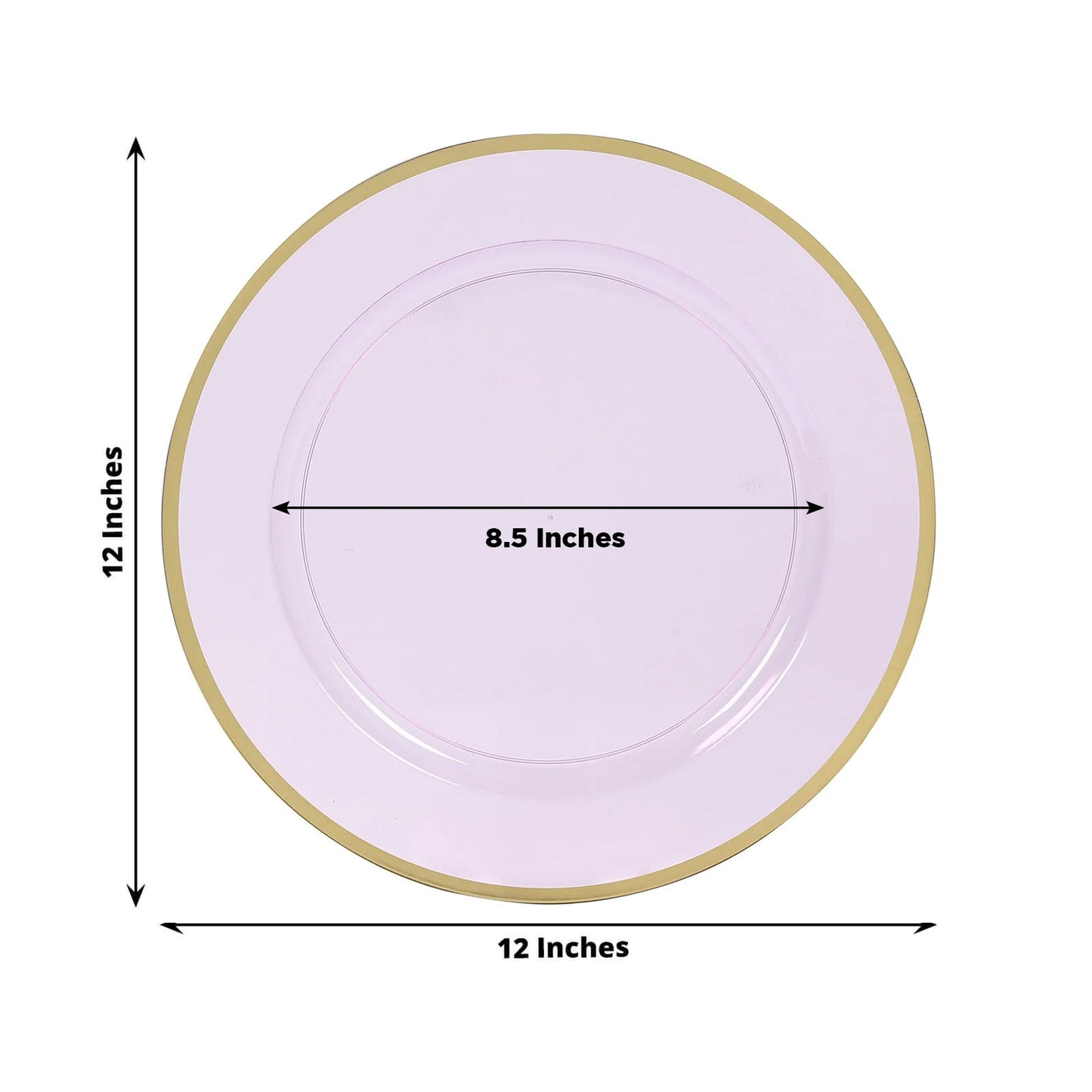 10 Pack Purple Economy Plastic Charger Plates With Gold Rim, 12" Round Transparent Dinner Chargers Event Tabletop Decor