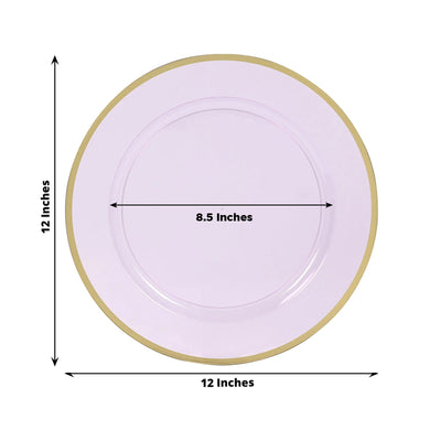 10 Pack Purple Economy Plastic Charger Plates With Gold Rim, 12" Round Transparent Dinner Chargers Event Tabletop Decor